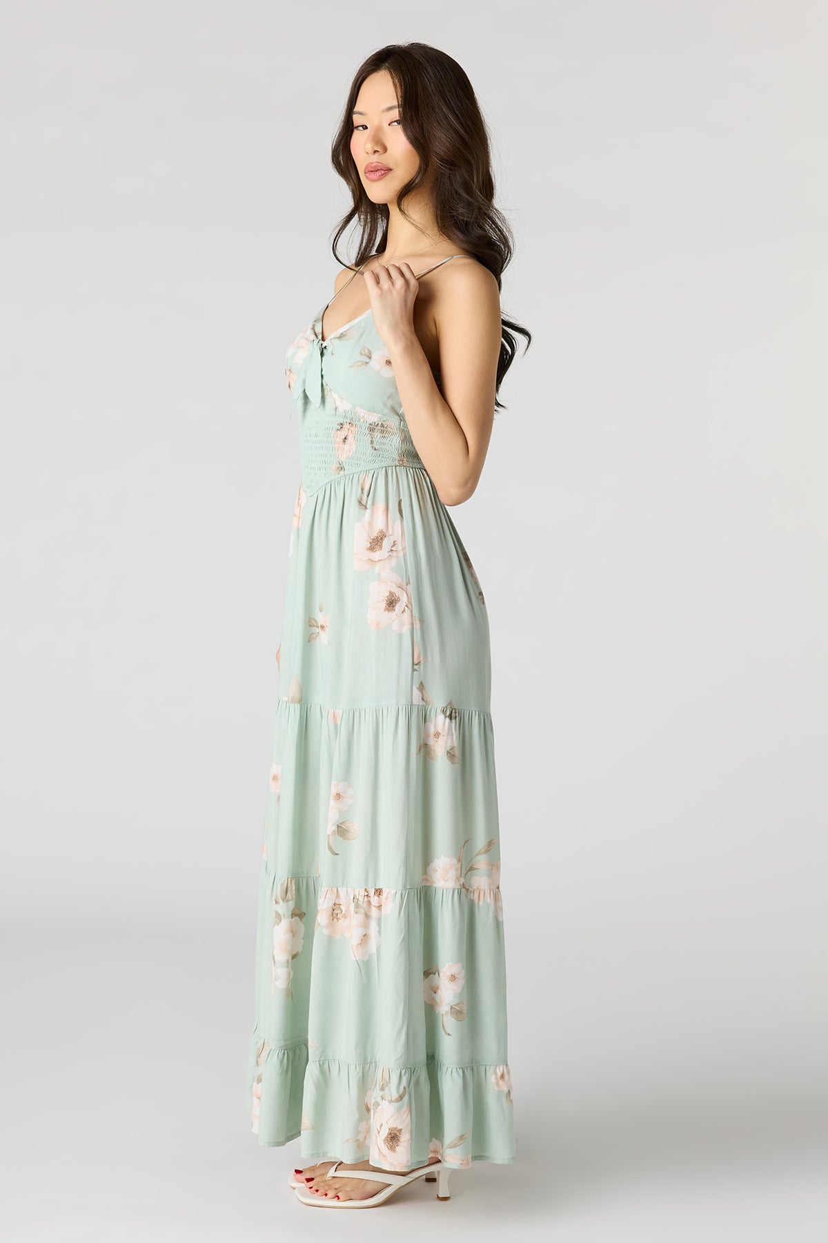 Alt View 2. Floral Bow Front Tiered Maxi Dress - Sage