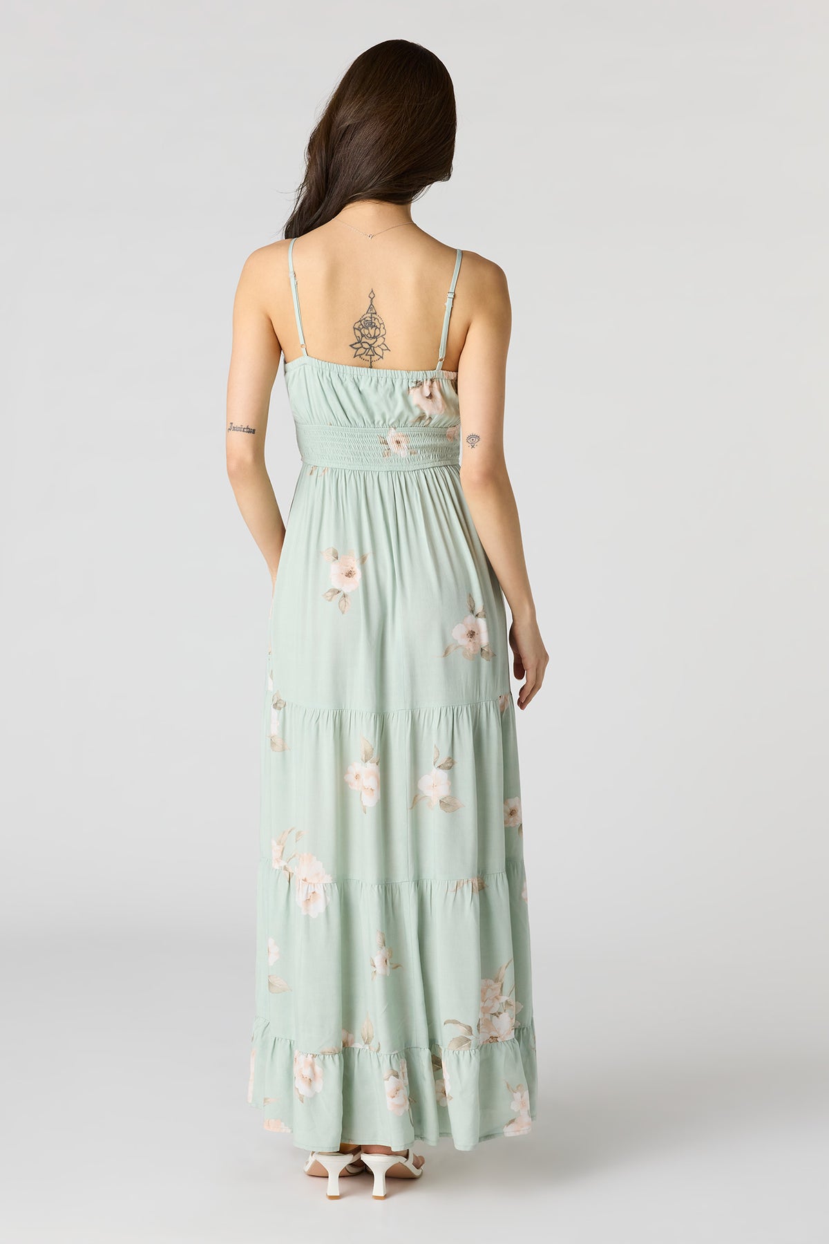 Alt View 3. Floral Bow Front Tiered Maxi Dress - Sage