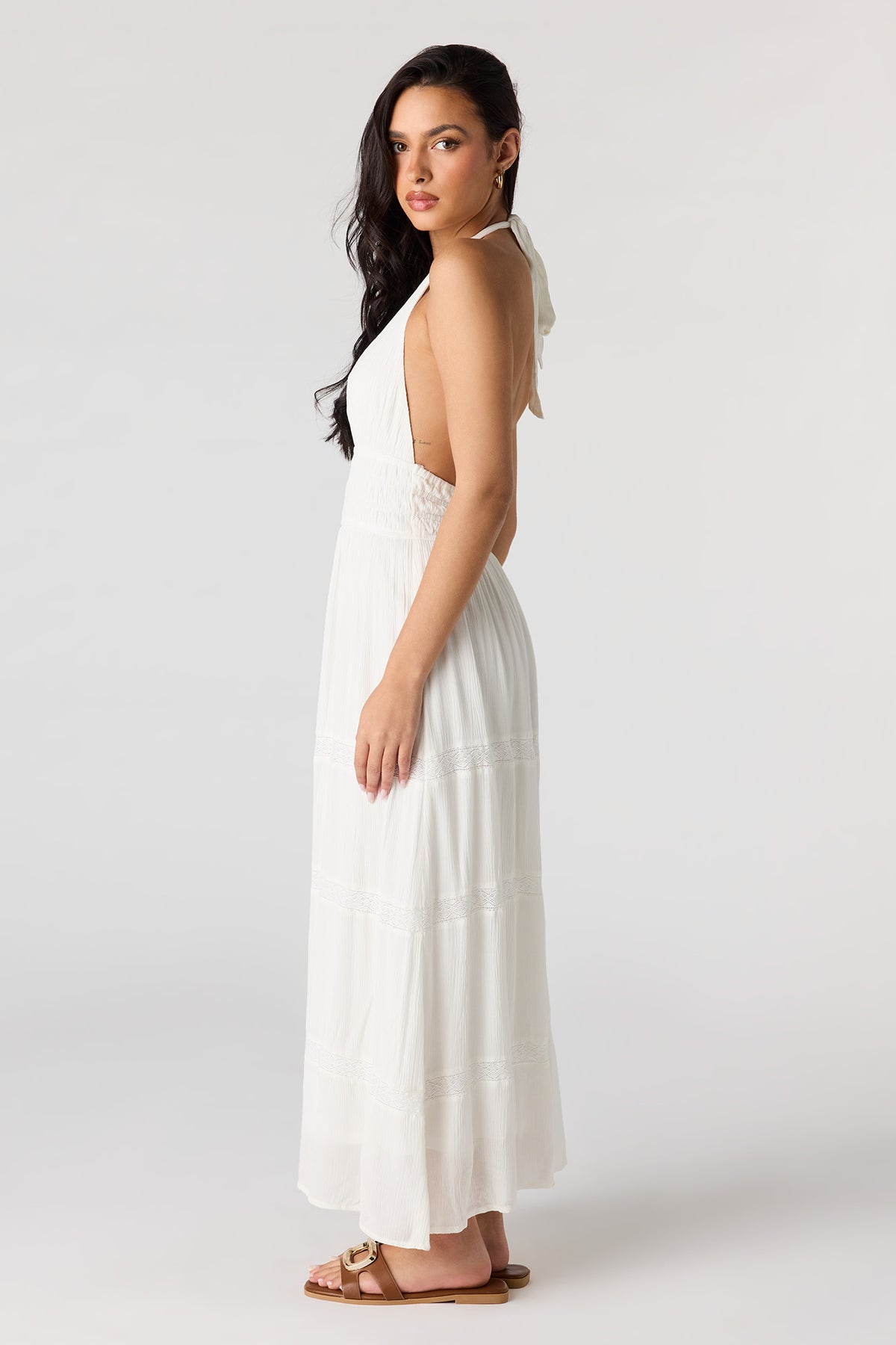 Alt View 2. Lace Trim Halter Maxi Dress - White