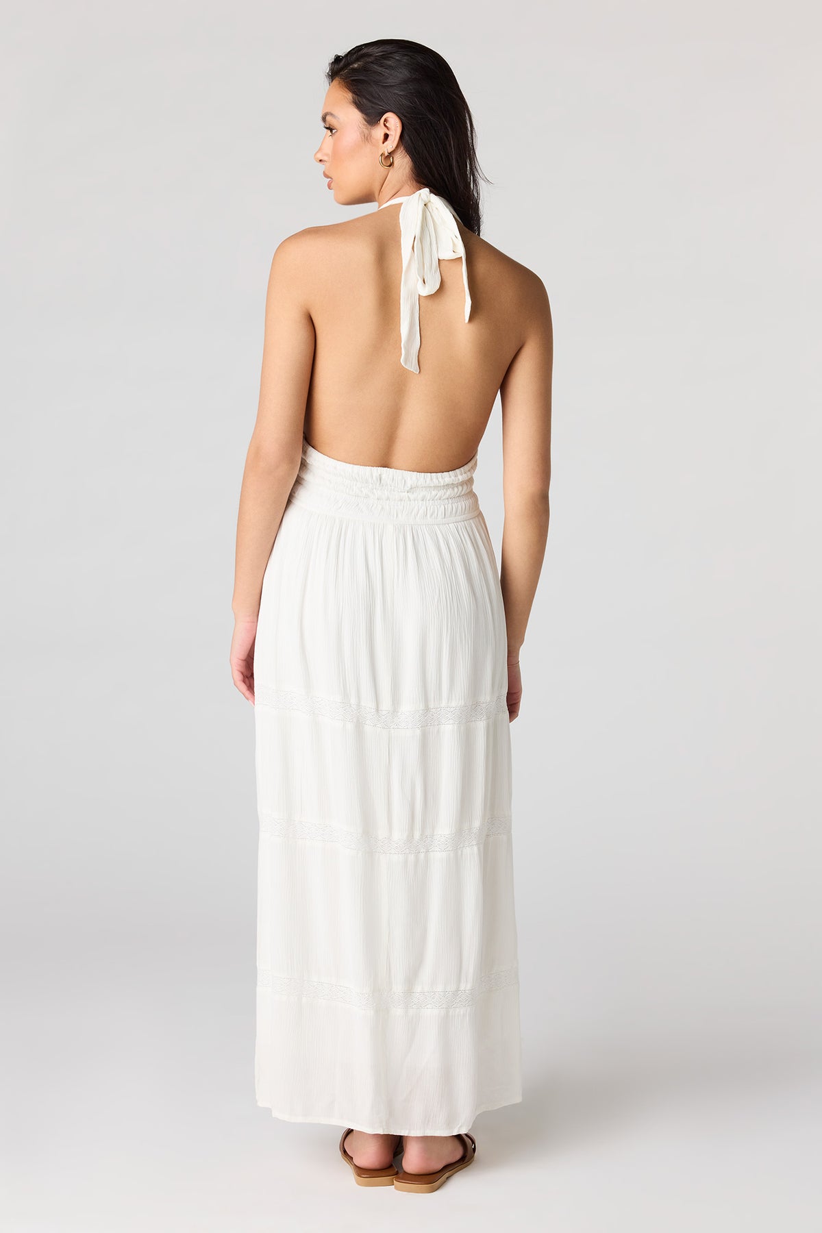 Alt View 3. Lace Trim Halter Maxi Dress - White