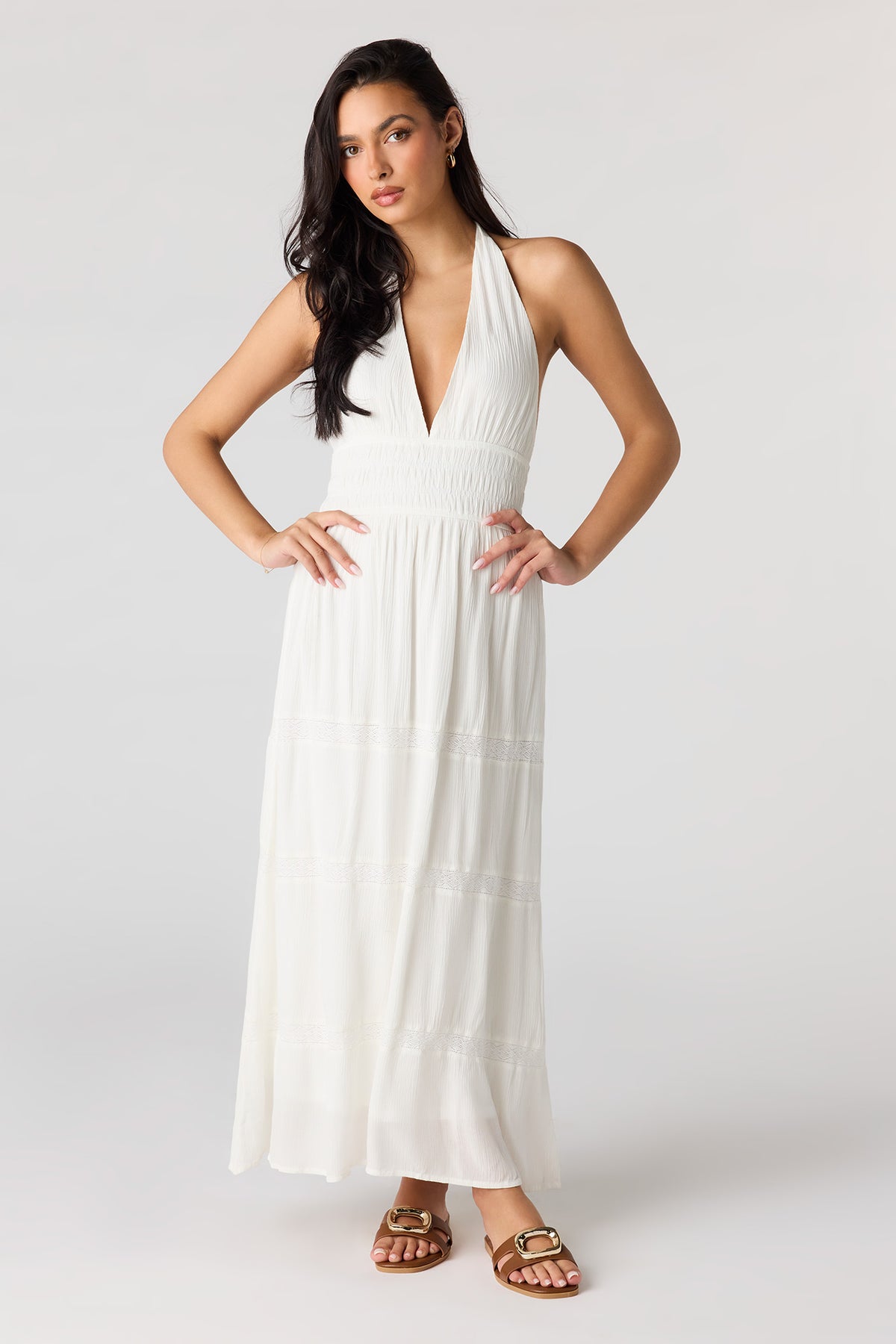 Lace Trim Halter Maxi Dress Urban Planet Lace Trim Halter Maxi Dress Urban Planet