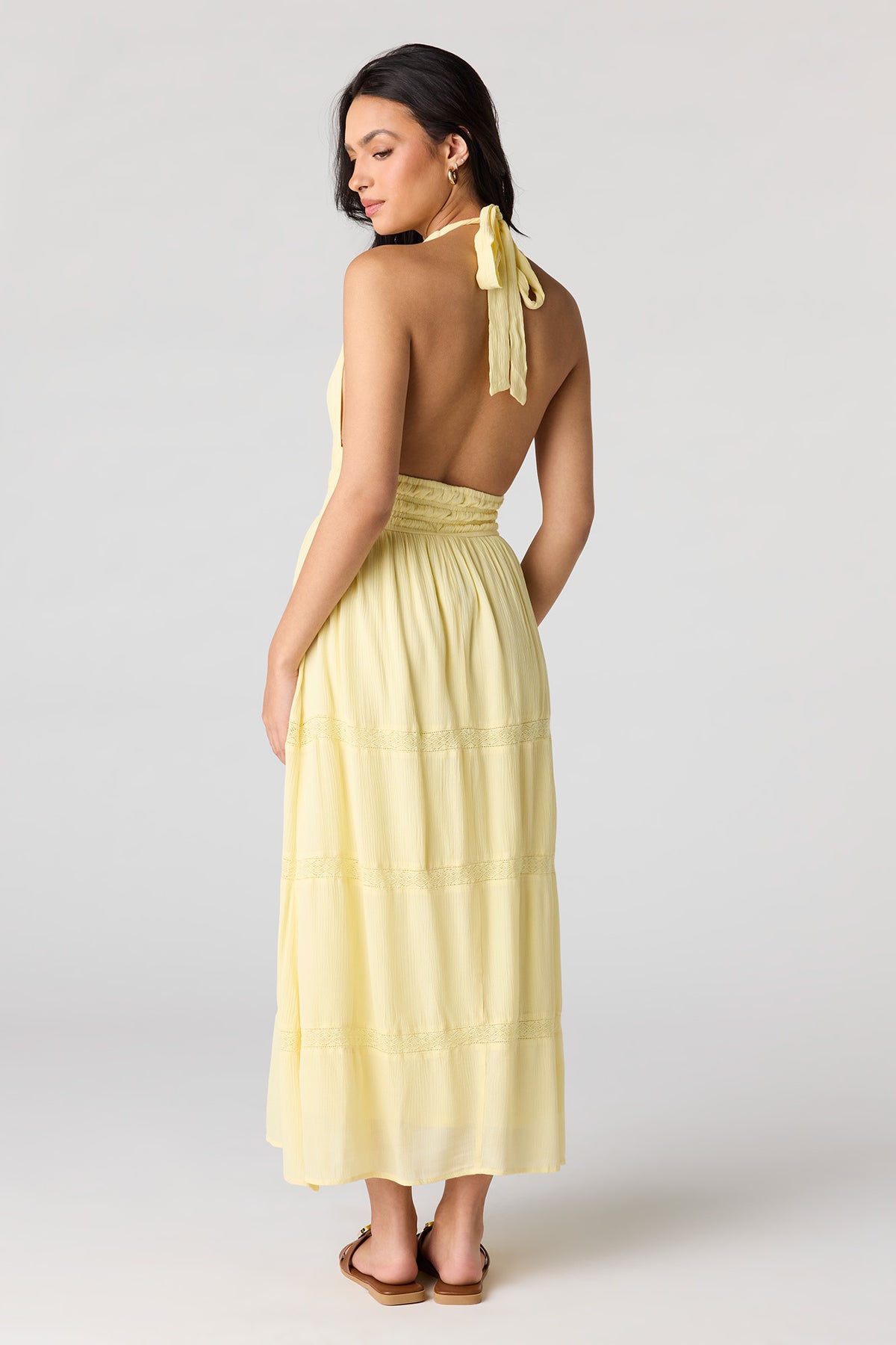 Alt View 3. Lace Trim Halter Maxi Dress - Yellow