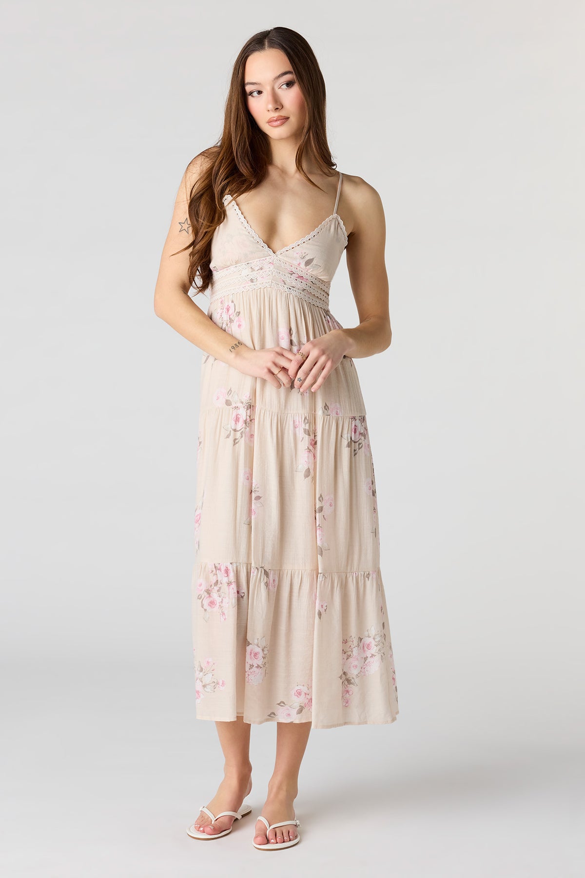 Gauze Babydoll Midi Dress - Oatmeal