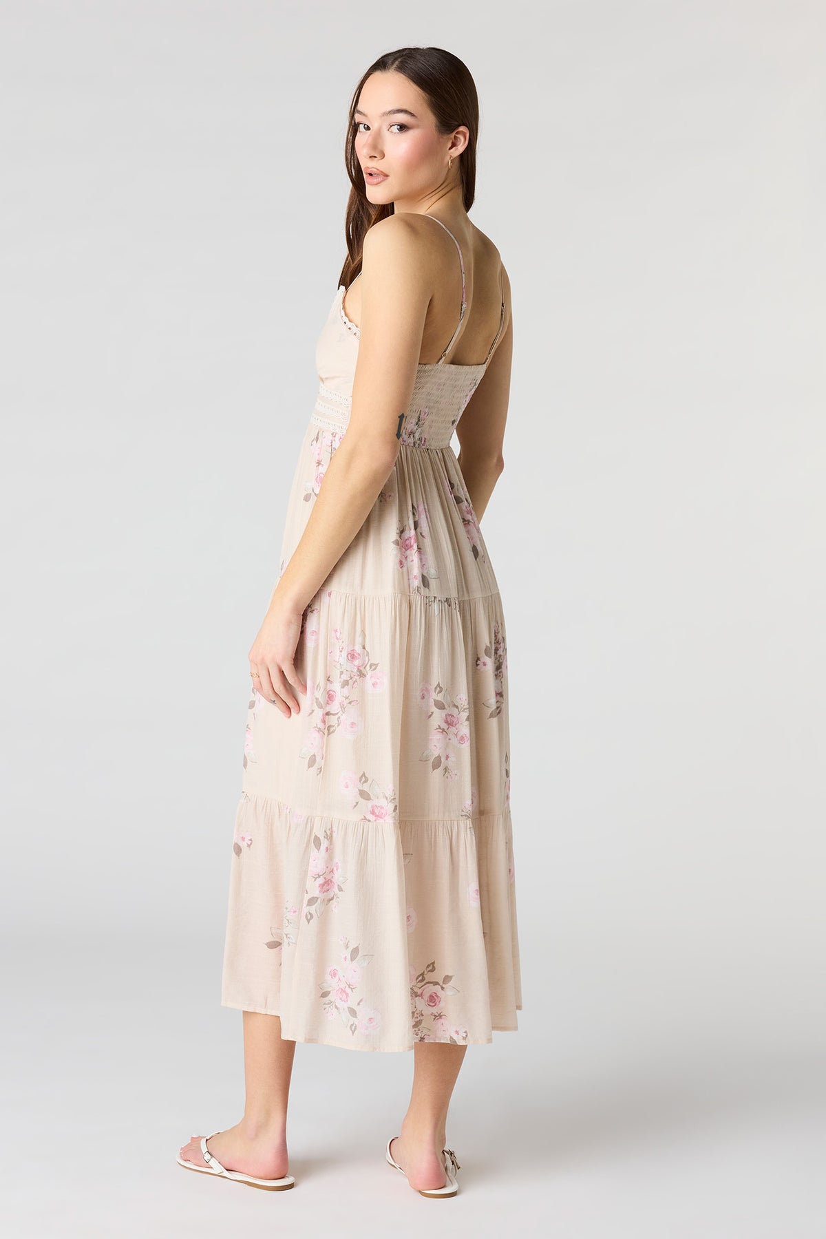 Alt View 3. Gauze Babydoll Midi Dress - Oatmeal