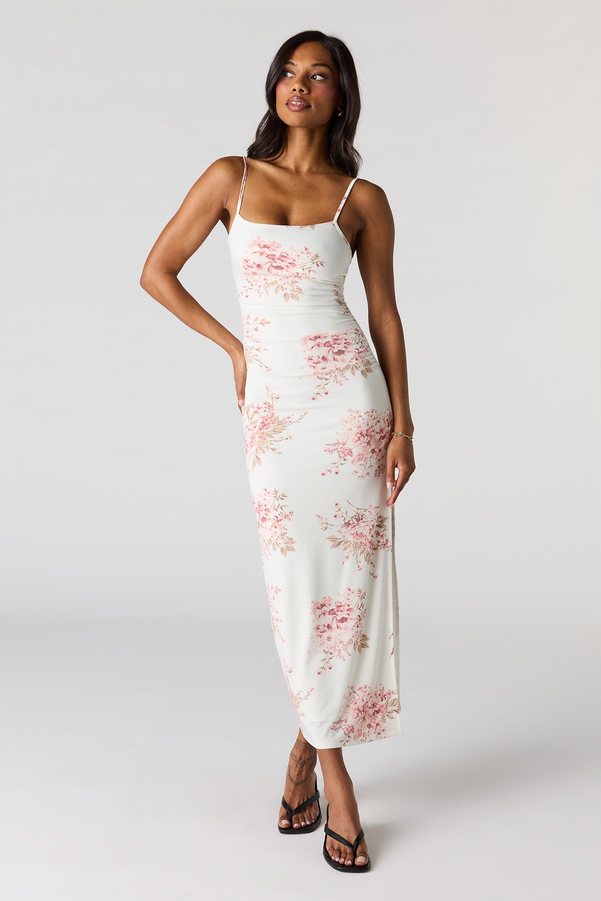 Ruched Bodycon Midi Dress - Ivory