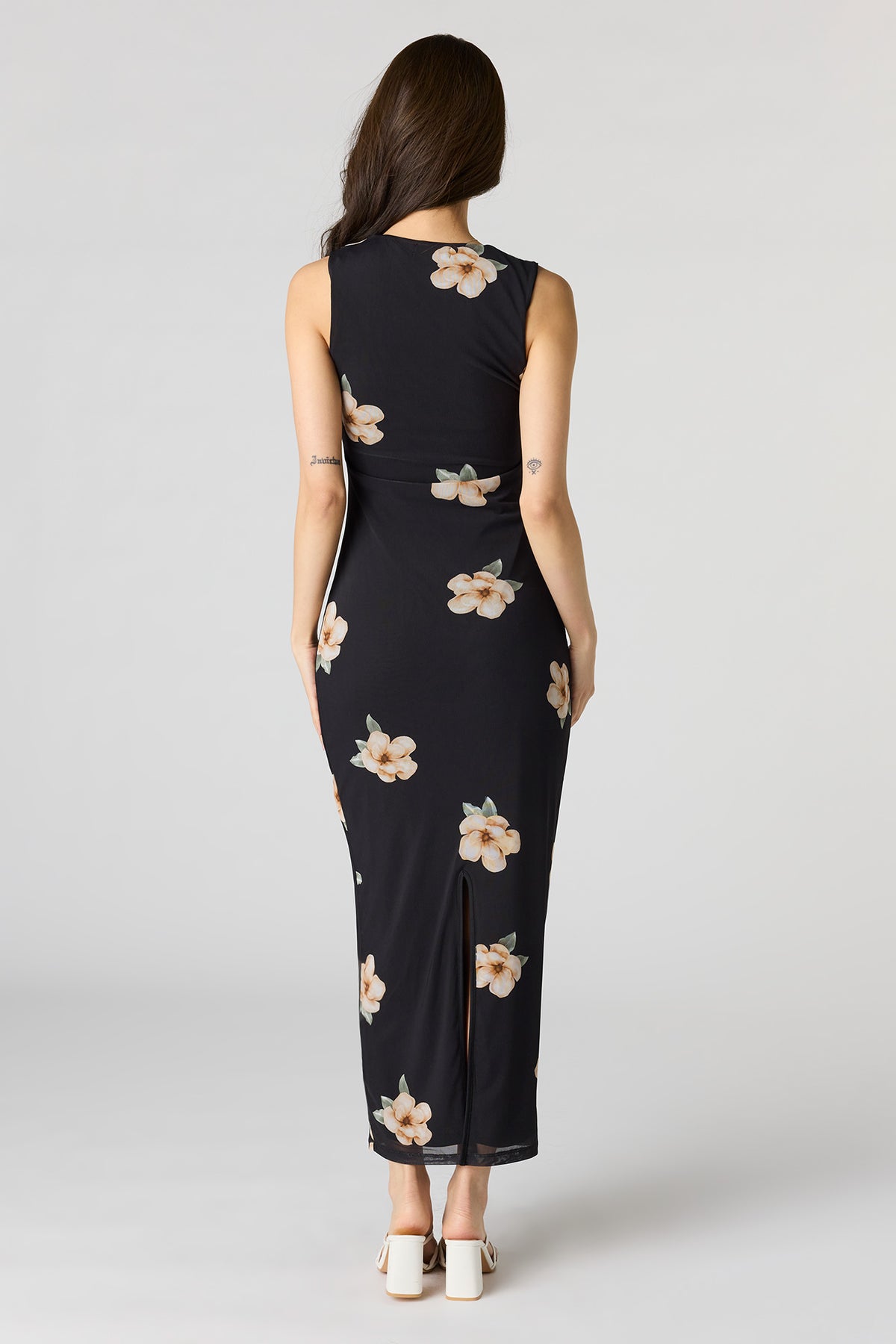 Alt View 3. Floral Mesh Square Neck Maxi Dress - Black