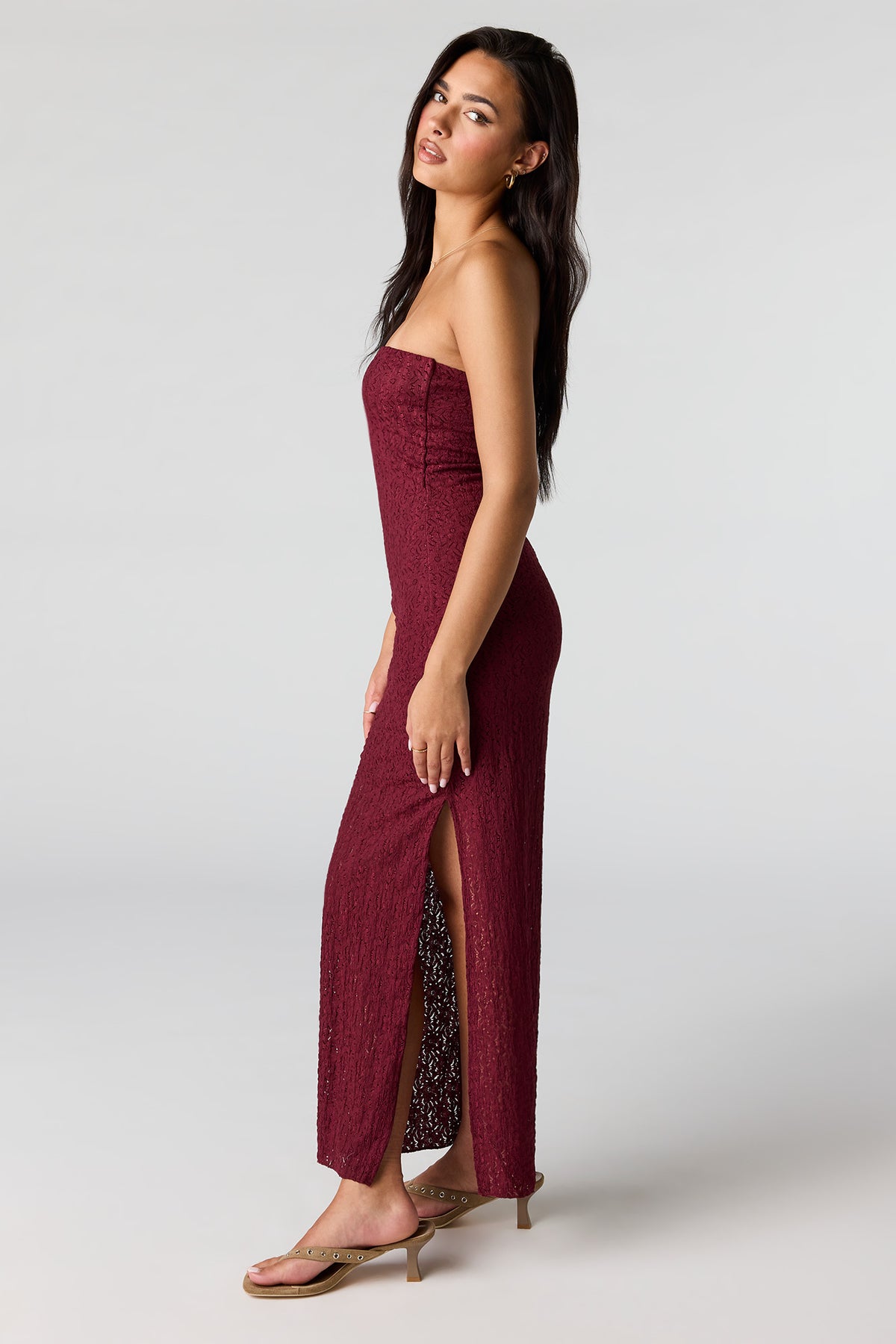 Alt View 2. Lace Maxi Tube Dress - Burgundy