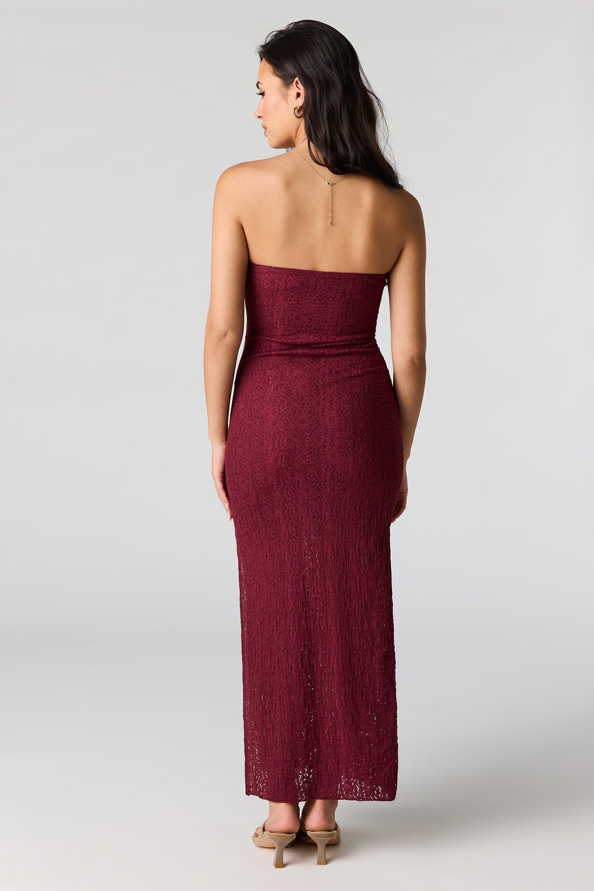 Alt View 3. Lace Maxi Tube Dress - Burgundy