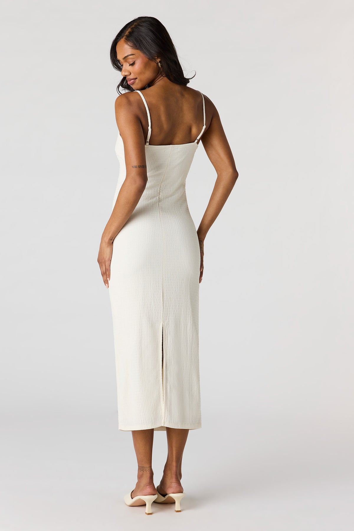Alt View 3. Braless Textured Midi Dress - Cream