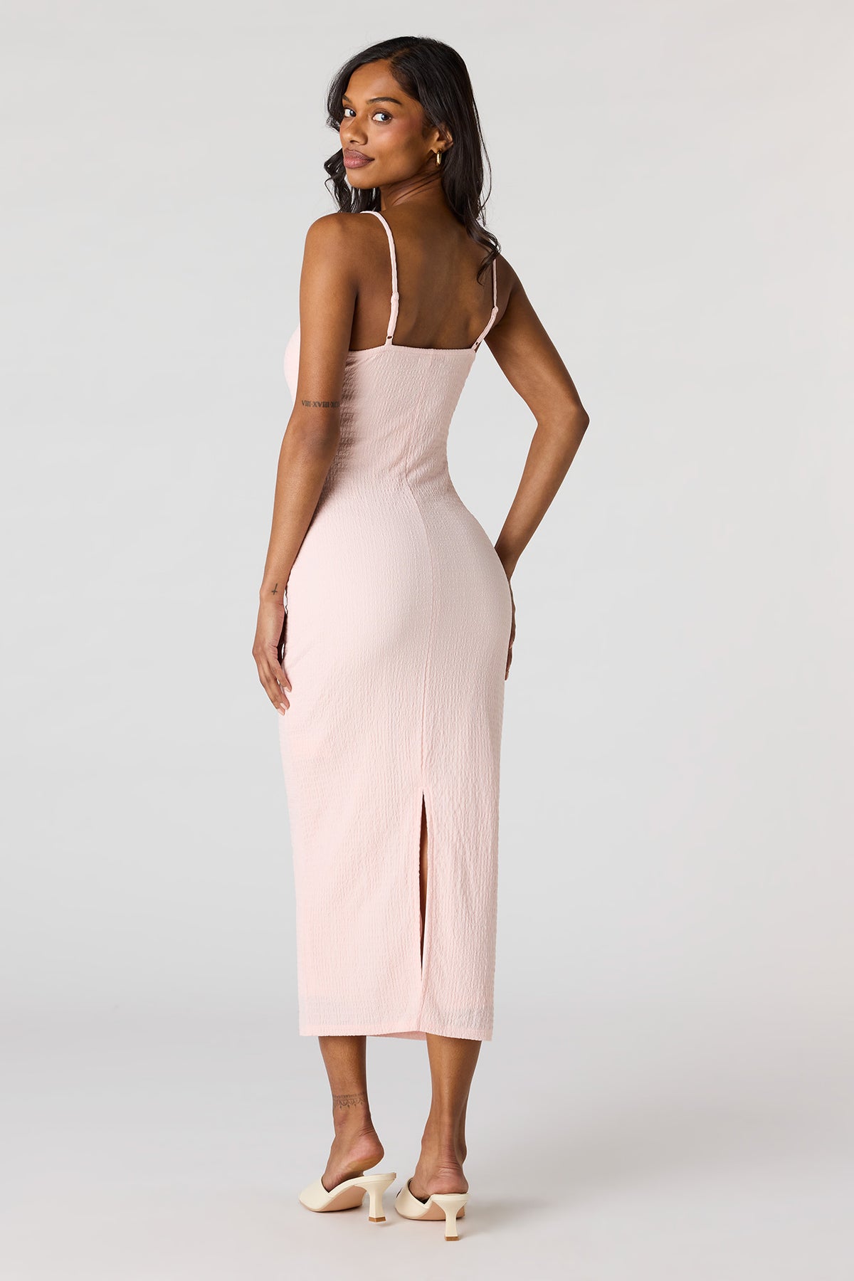 Alt View 3. Braless Textured Midi Dress - Pink