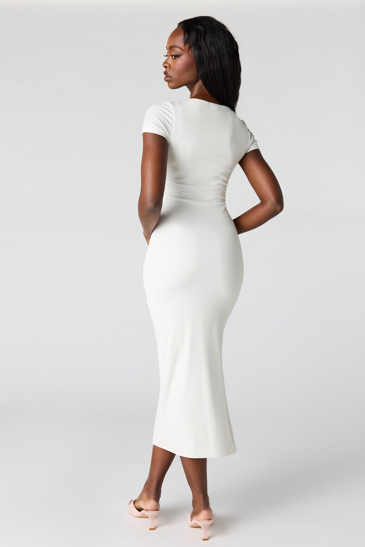 Alt View 3. Ribbed Square Neck Bodycon Midi Dress - White