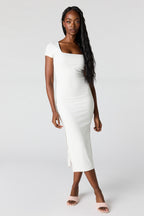 Ribbed Square Neck Bodycon Midi Dress