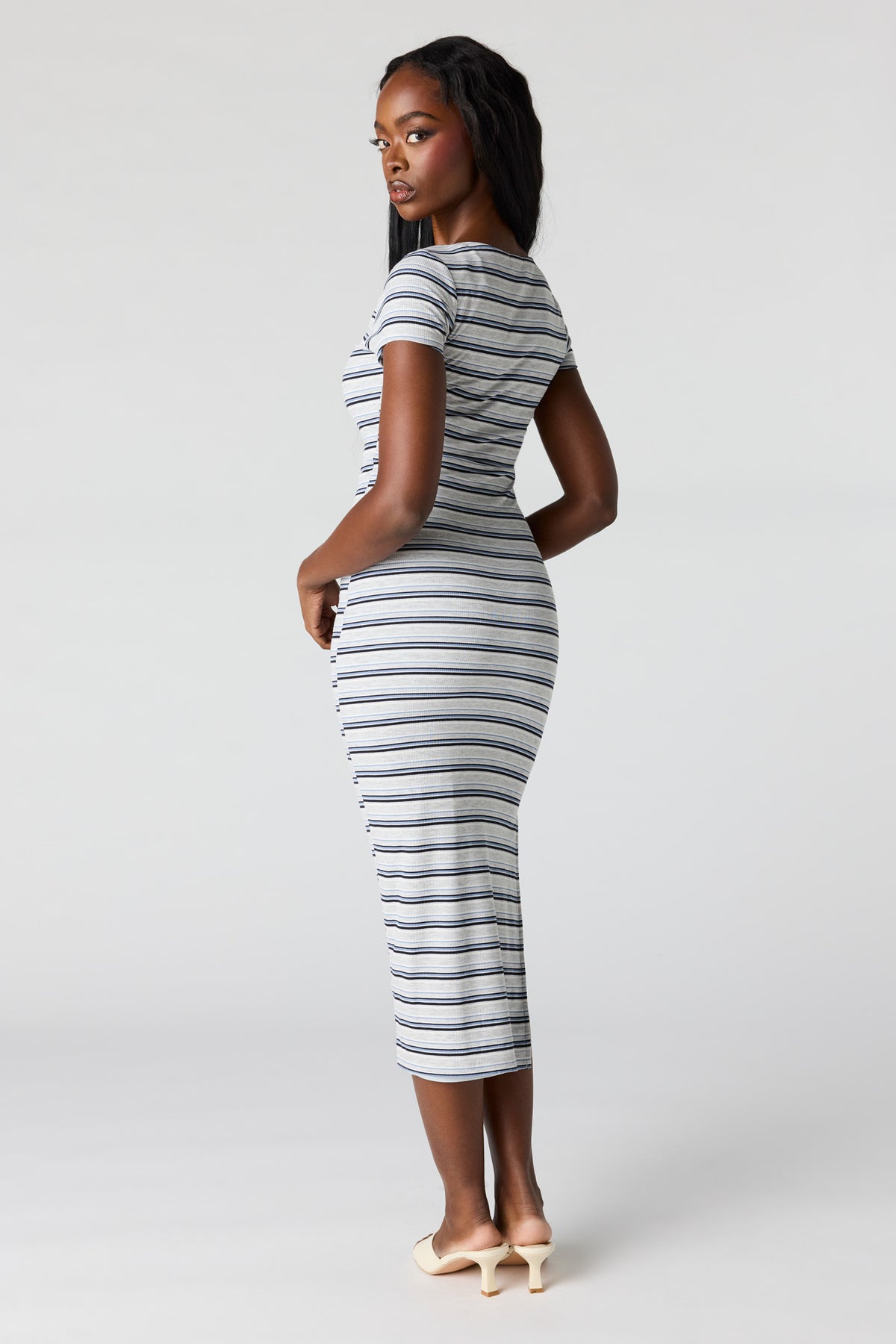 Alt View 3. Ribbed Square Neck Bodycon Midi Dress - Navy