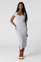 Ribbed Square Neck Bodycon Midi Dress
