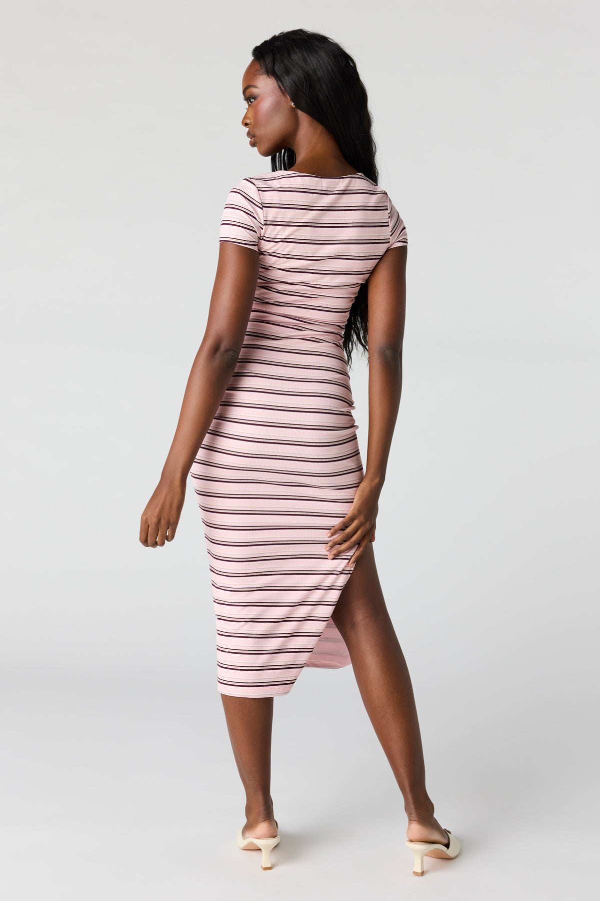 Alt View 3. Ribbed Square Neck Bodycon Midi Dress - Pink