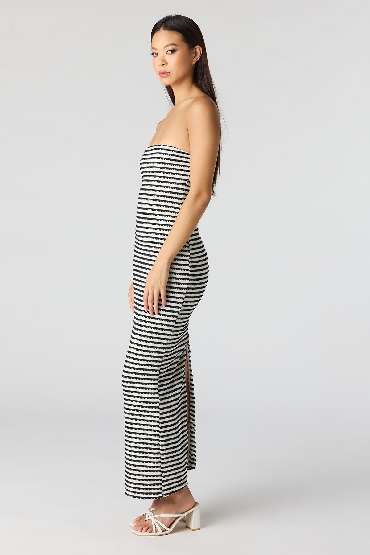 Alt View 2. Knit Strapless Maxi Dress - Black with White