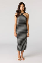 Robe midi bain-de-soleil côtelée rayée
