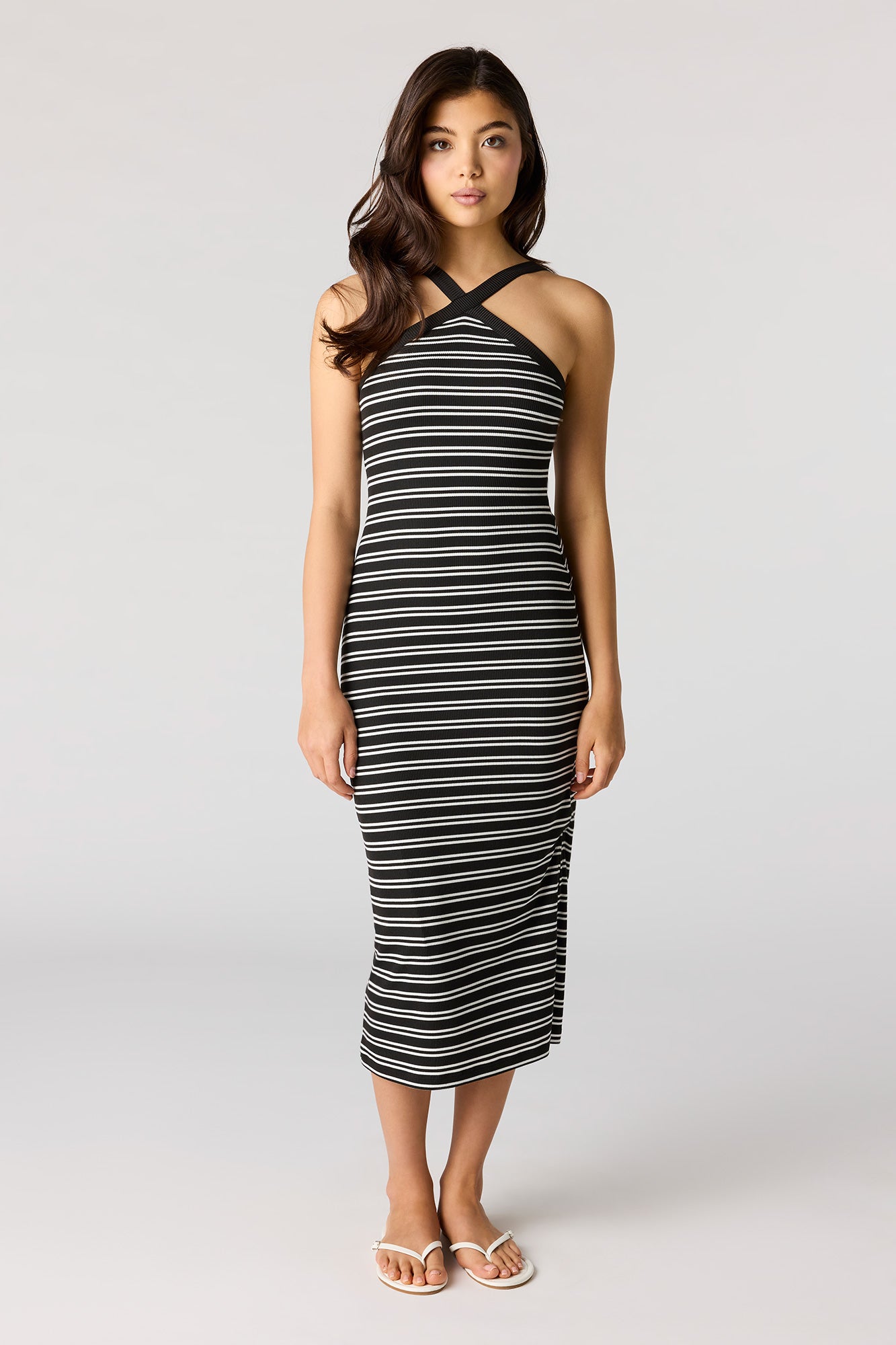 Striped Ribbed Halter Midi Dress – Urban Planet