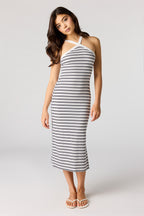 Robe midi bain-de-soleil côtelée rayée