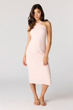 Robe midi bain-de-soleil côtelée rayée