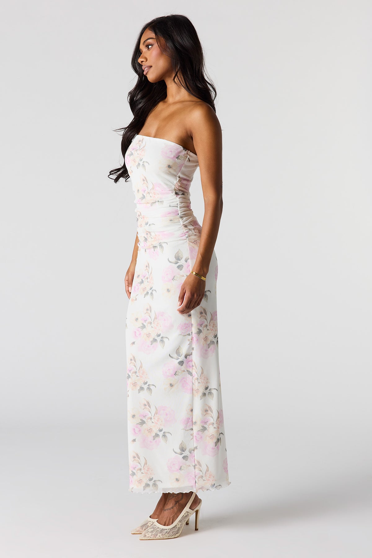 Alt View 2. Mesh Ruched Tube Maxi Dress - Natural
