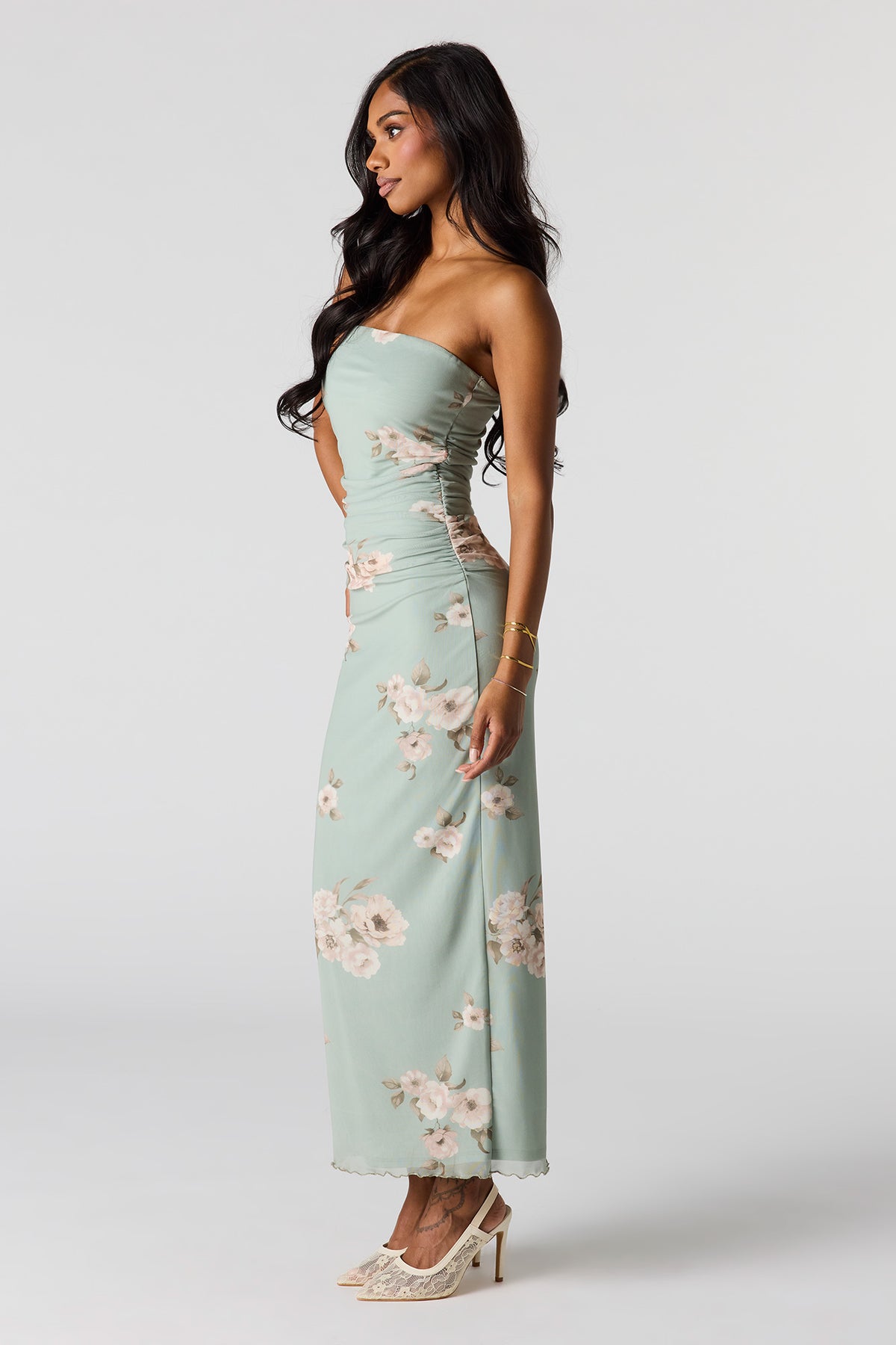 Alt View 2. Mesh Ruched Tube Maxi Dress - Sage