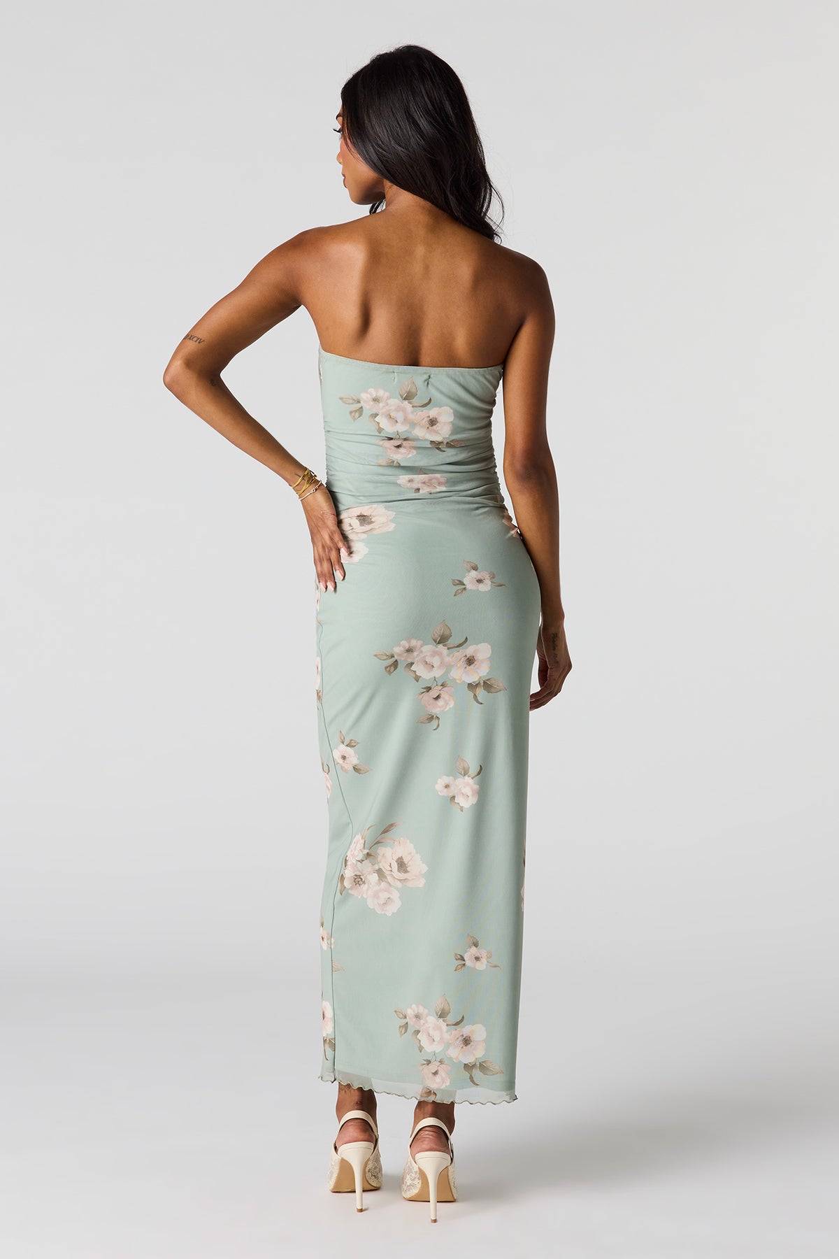 Alt View 3. Mesh Ruched Tube Maxi Dress - Sage