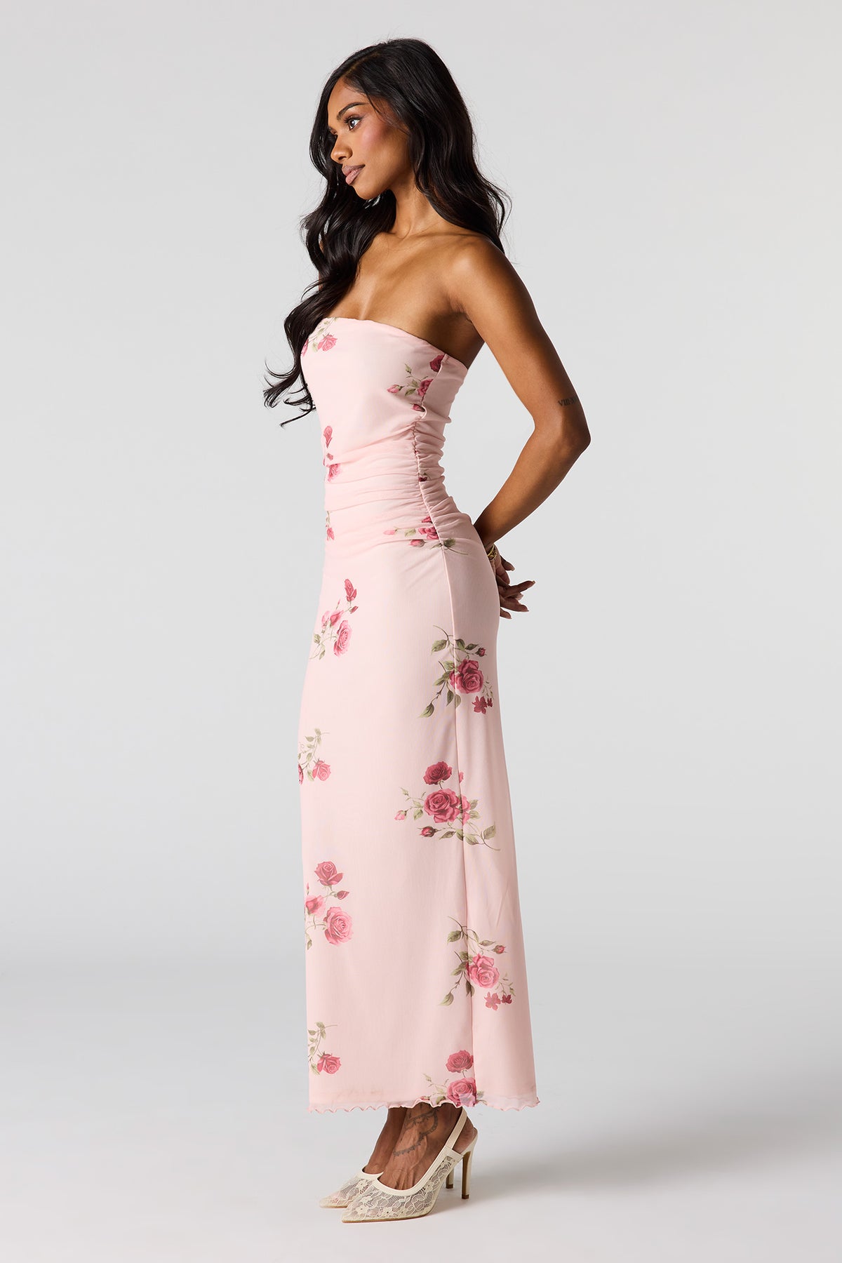 Alt View 2. Mesh Ruched Tube Maxi Dress - Light Pink