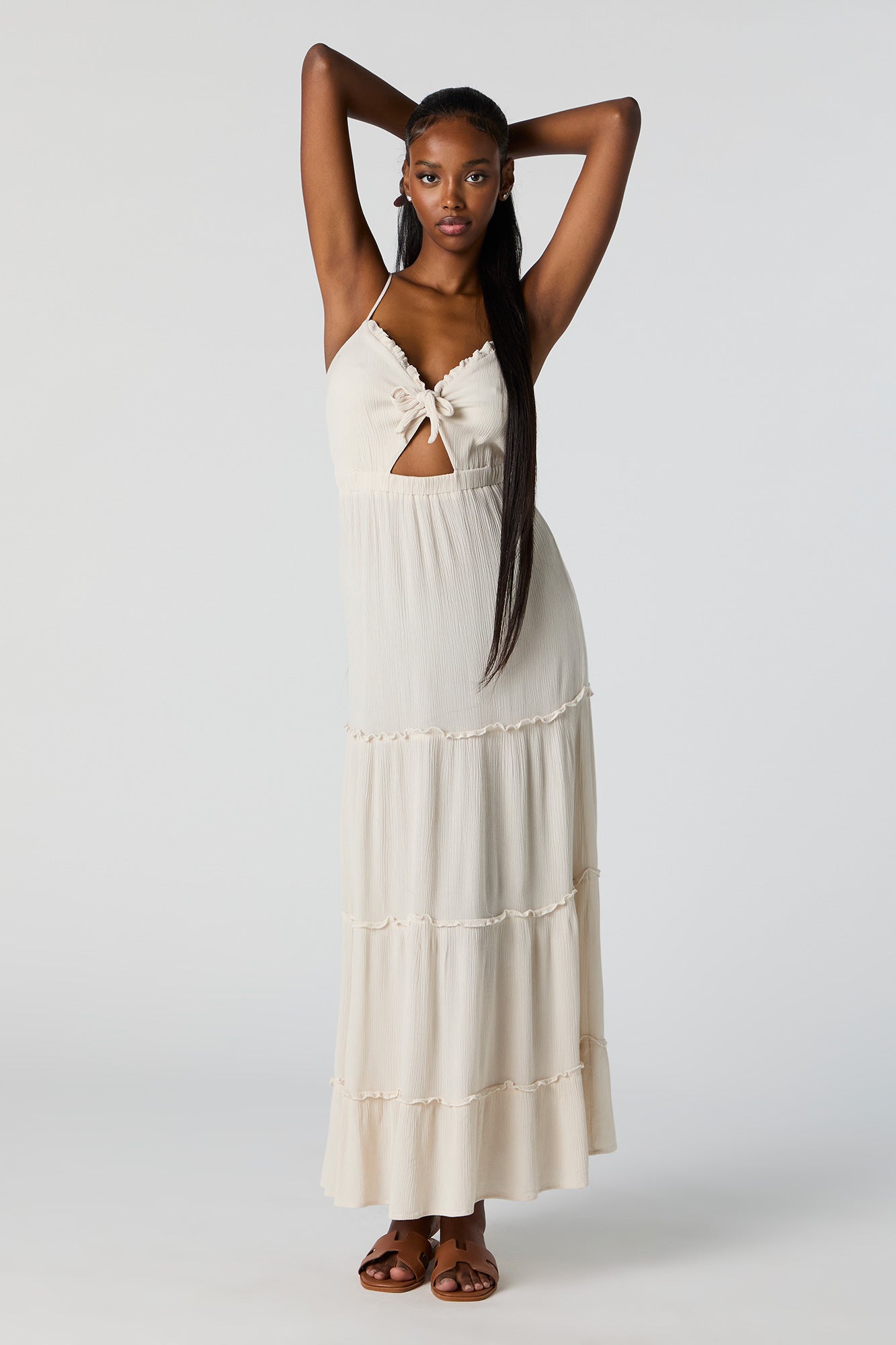 Self Tie Cut Out Tiered Maxi Dress