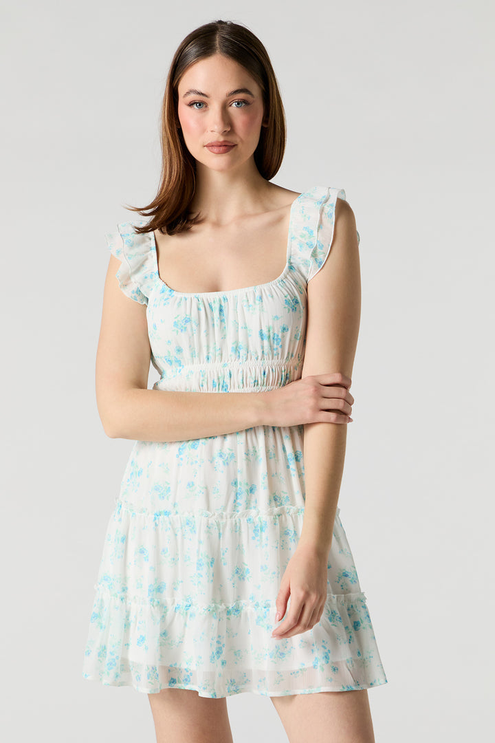 Chiffon Tiered Flutter Sleeve Mini Dress
