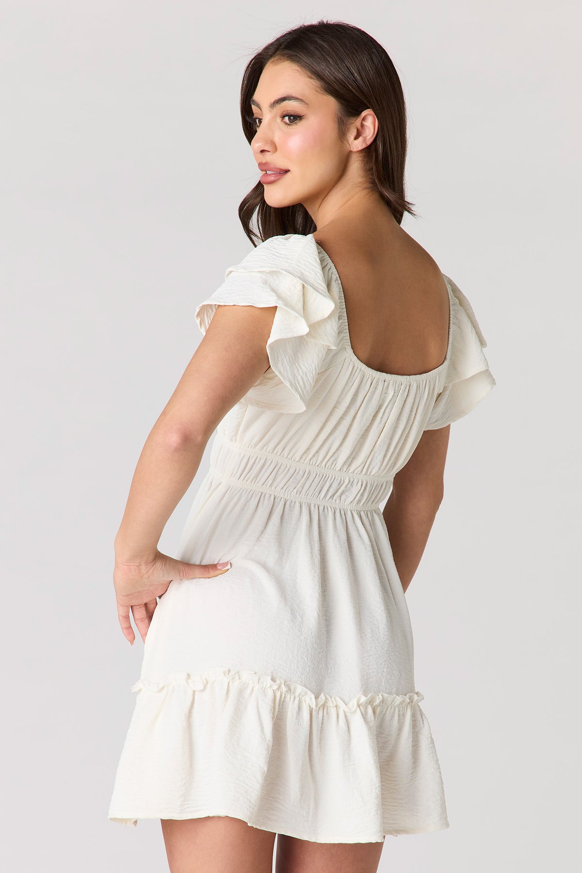 Alt View 2. Flutter Sleeve Mini Dress - Cream