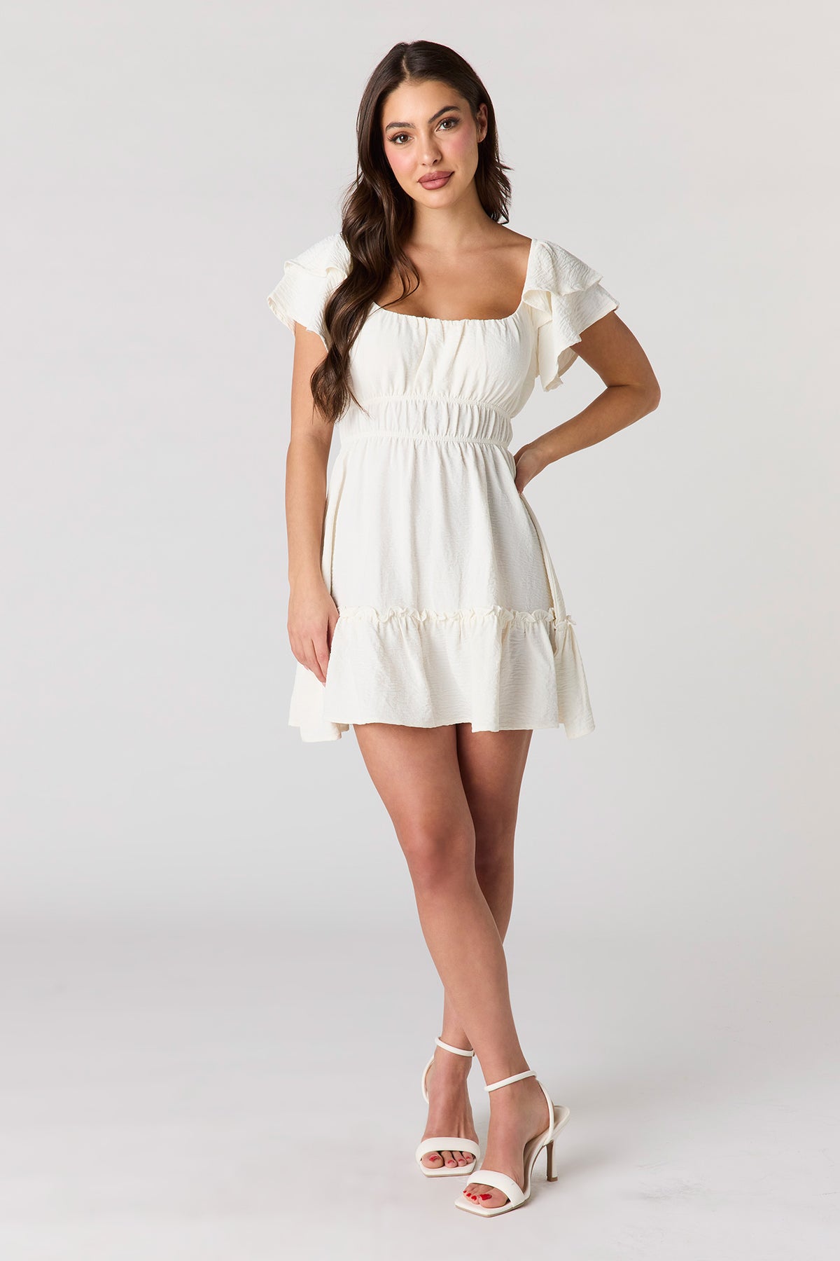 Alt View 3. Flutter Sleeve Mini Dress - Cream