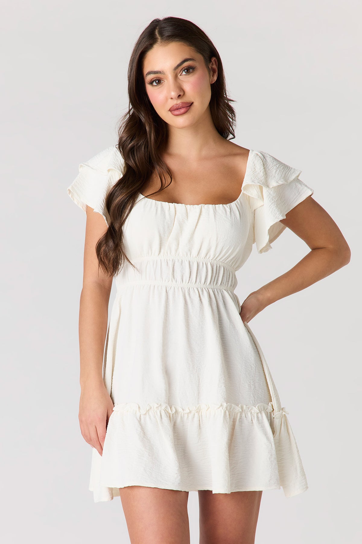 Flutter Sleeve Mini Dress - Cream