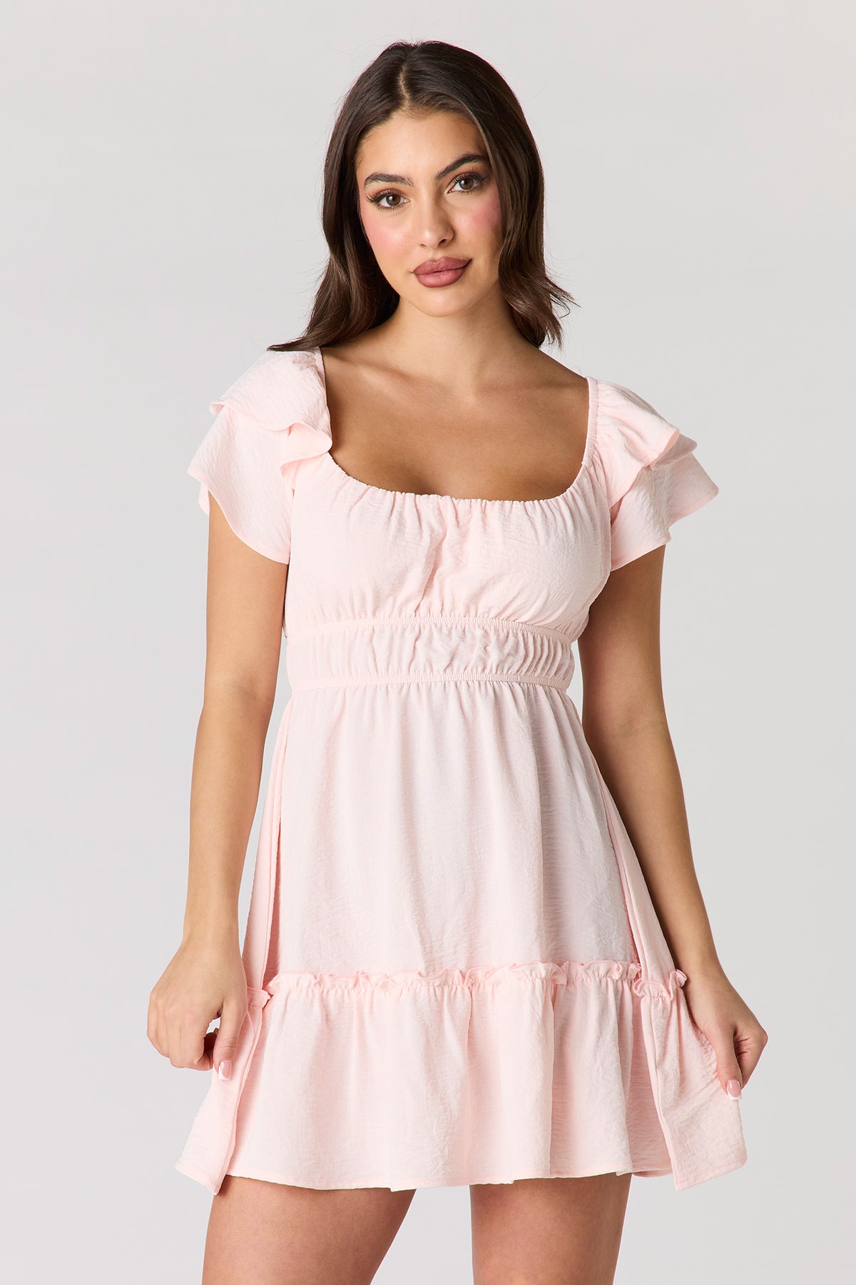 Flutter Sleeve Mini Dress - Pink