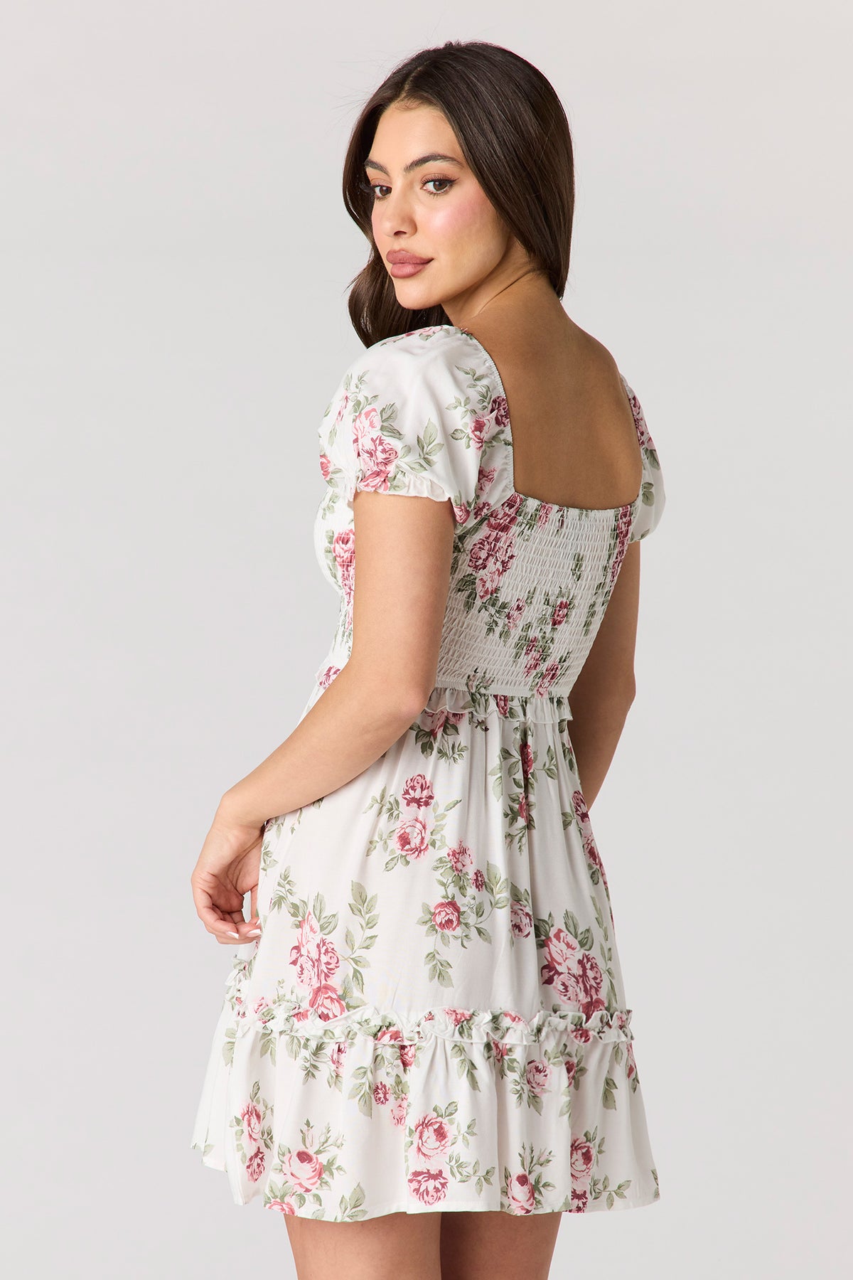 Alt View 2. Floral Smocked Mini Dress - Off White