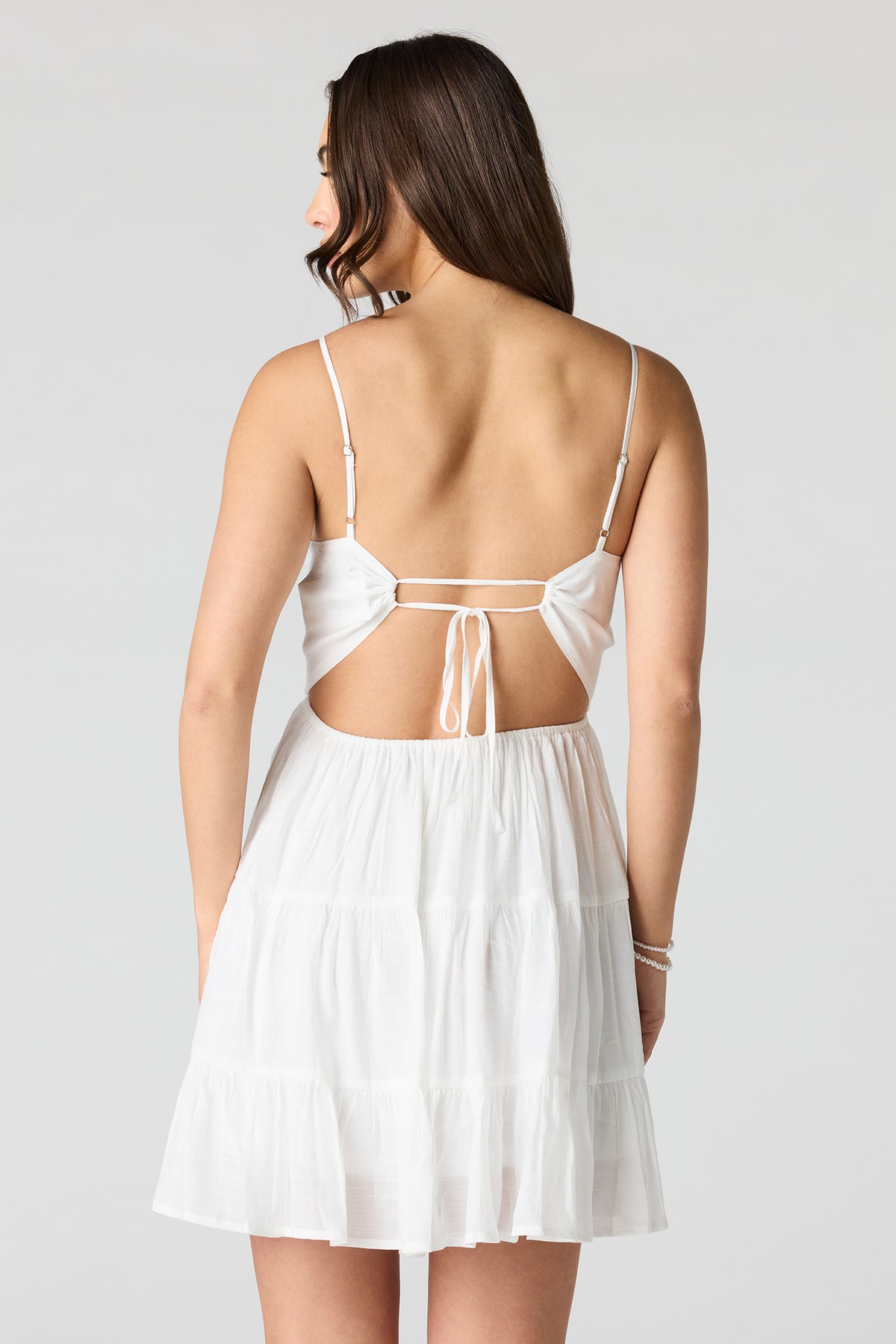 Alt View 2. Braless Tie Back Tiered Mini Dress - White