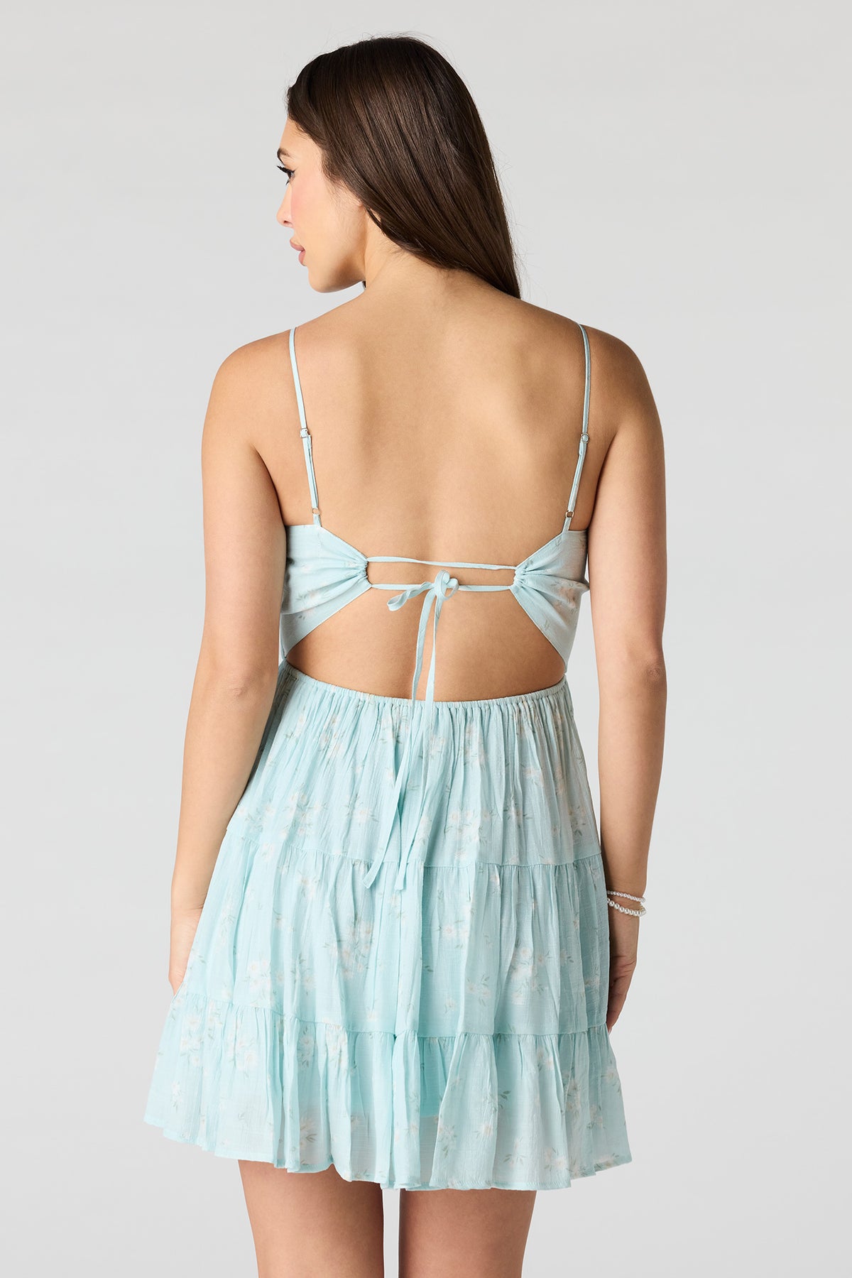 Alt View 2. Braless Tie Back Tiered Mini Dress - Baby Blue