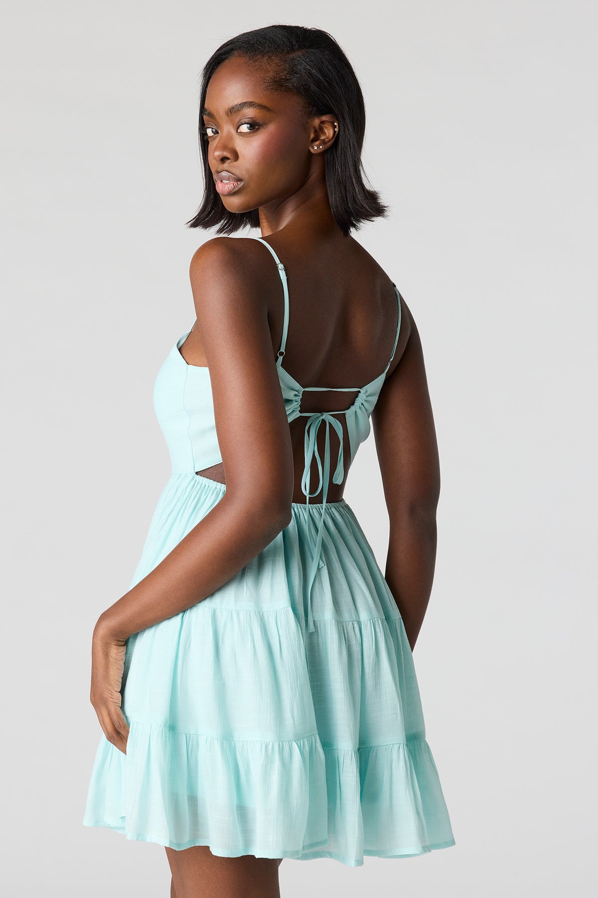 Alt View 2. Braless Tie Back Tiered Mini Dress - Aqua