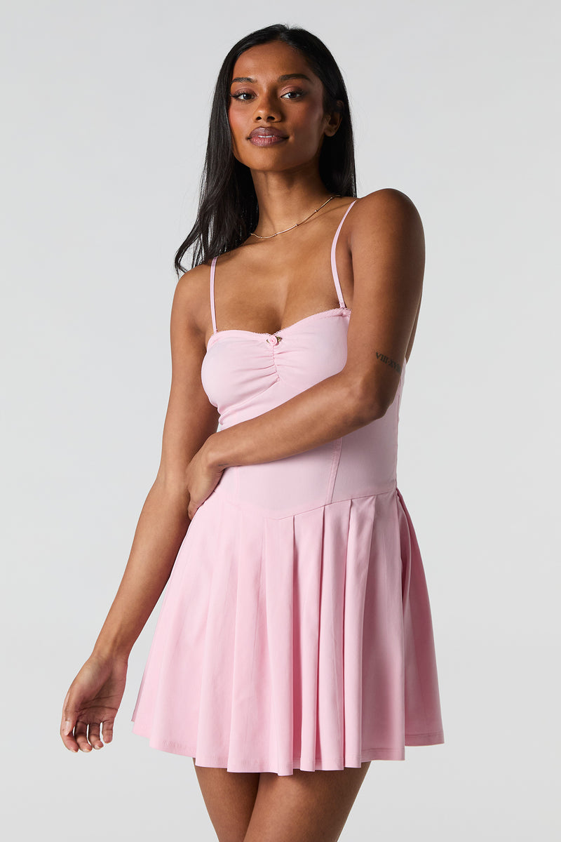 Rosette Corset Pleated Mini Dress