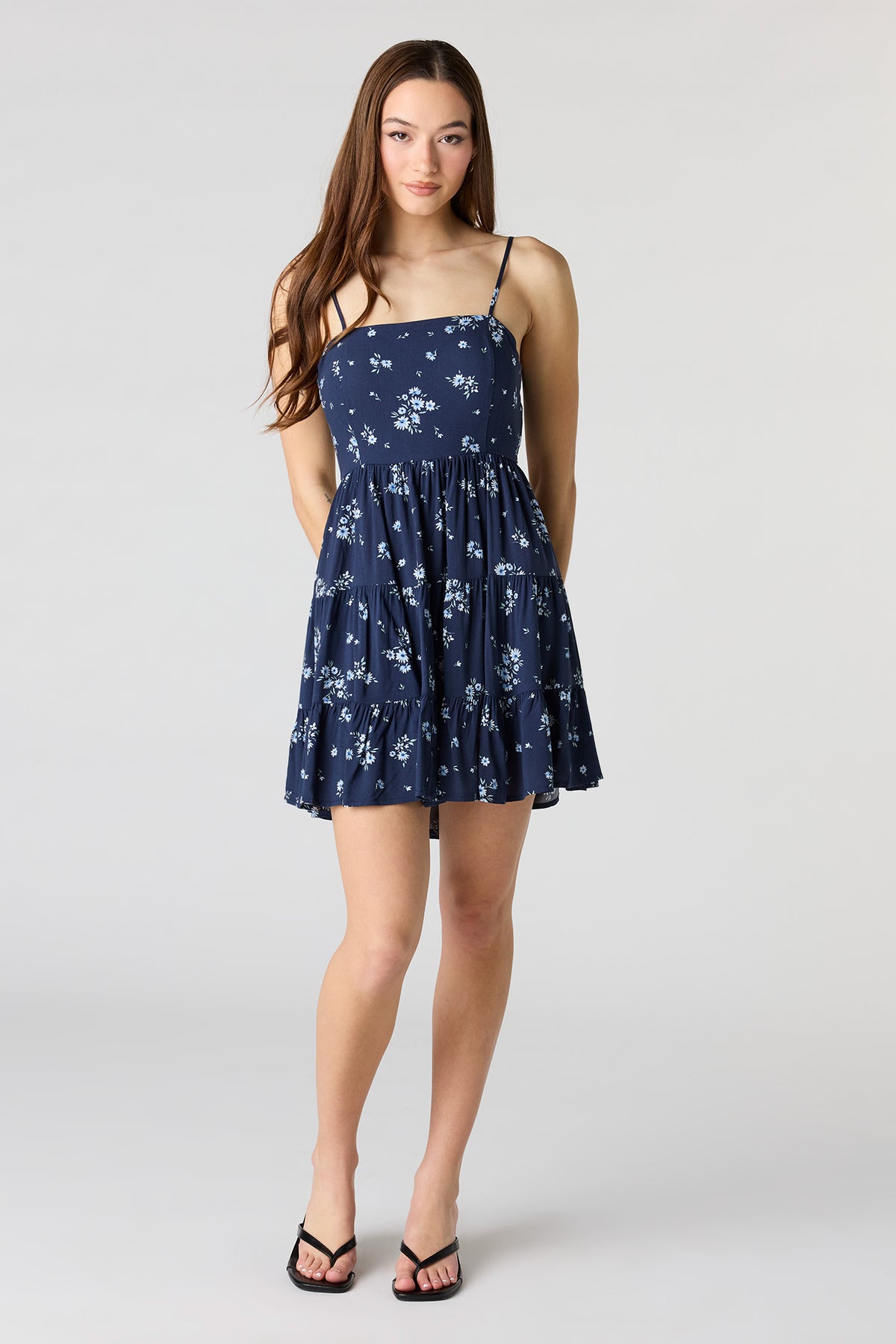 Alt View 3. Floral Printed Tiered Mini Dress - Dark Blue