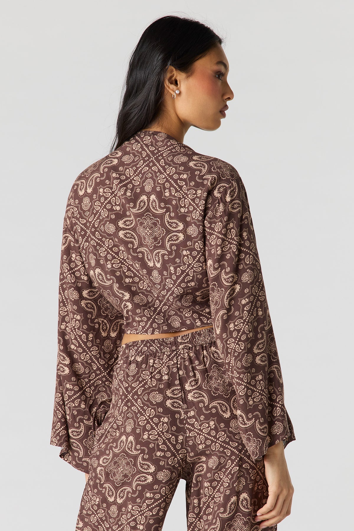 Alt View 2. Flowy Tie Front Shrug - Brown