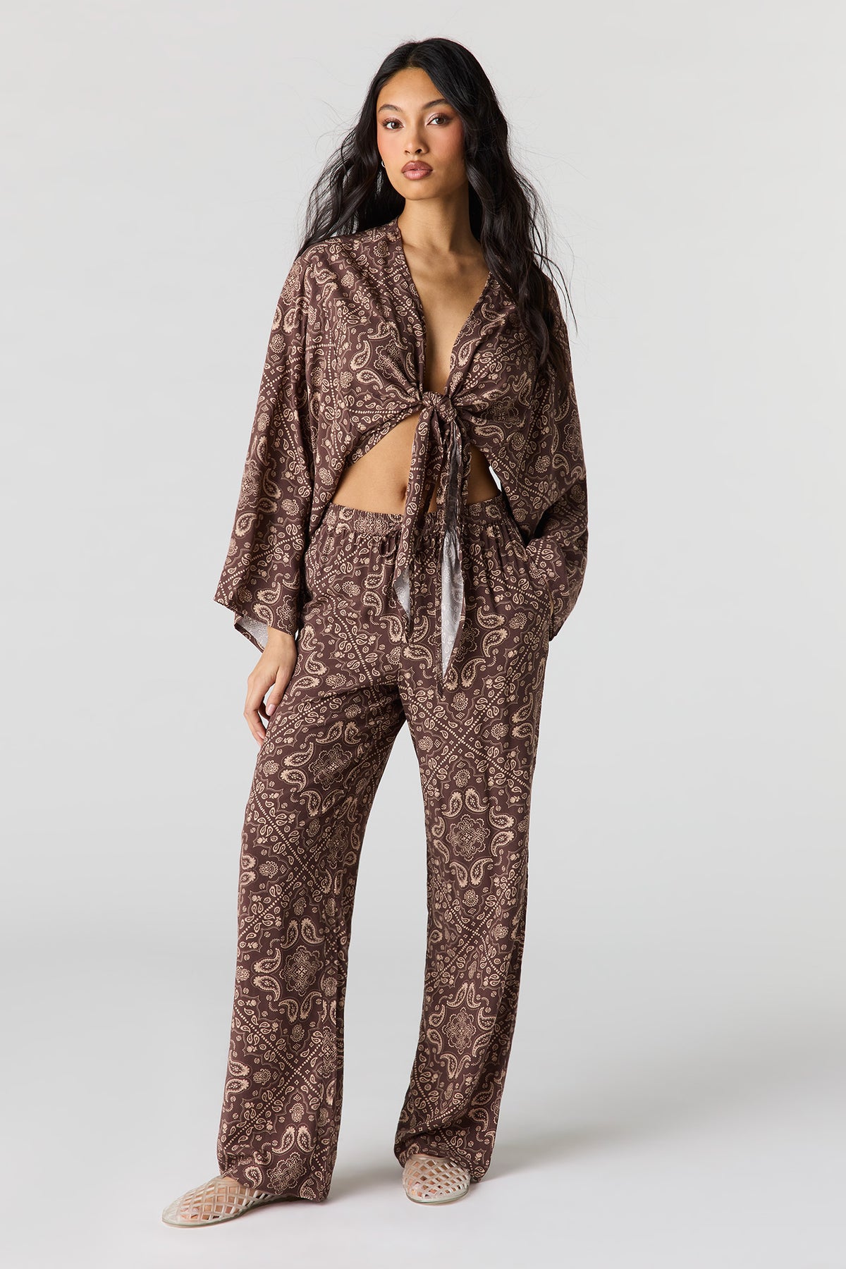 Flowy Wide Leg Pant - Brown