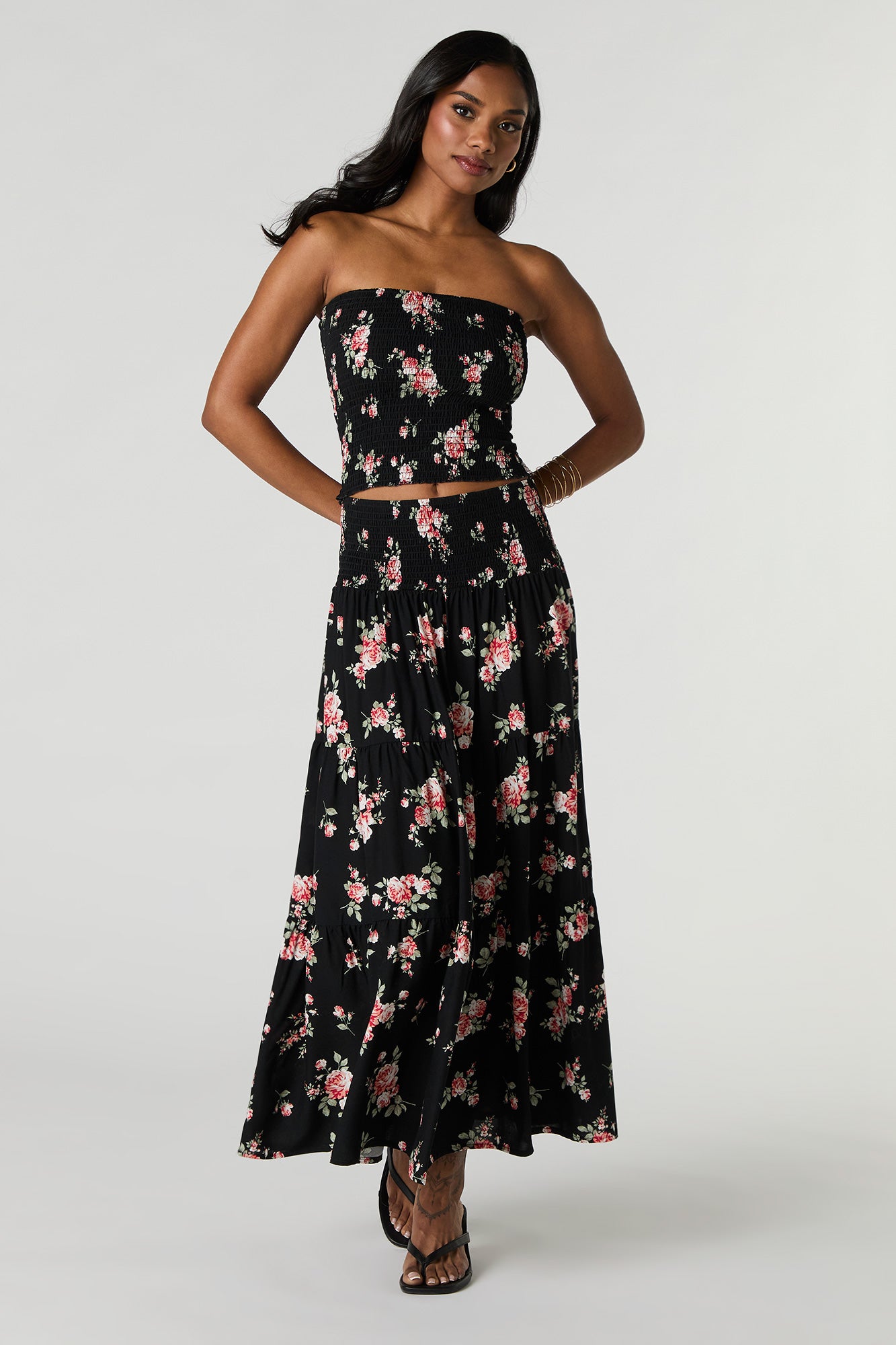 floral smocked tube top
