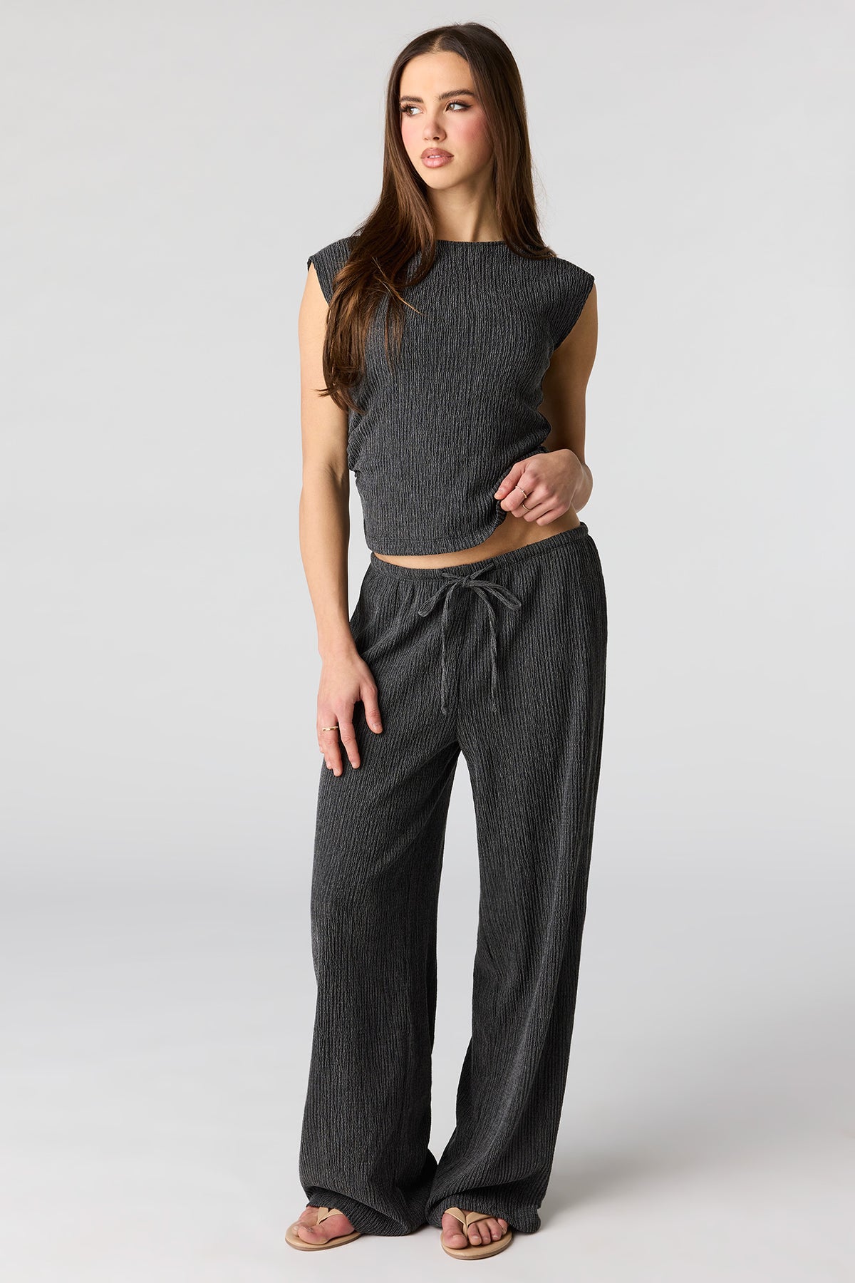 Textured Wide Leg Pant - Black