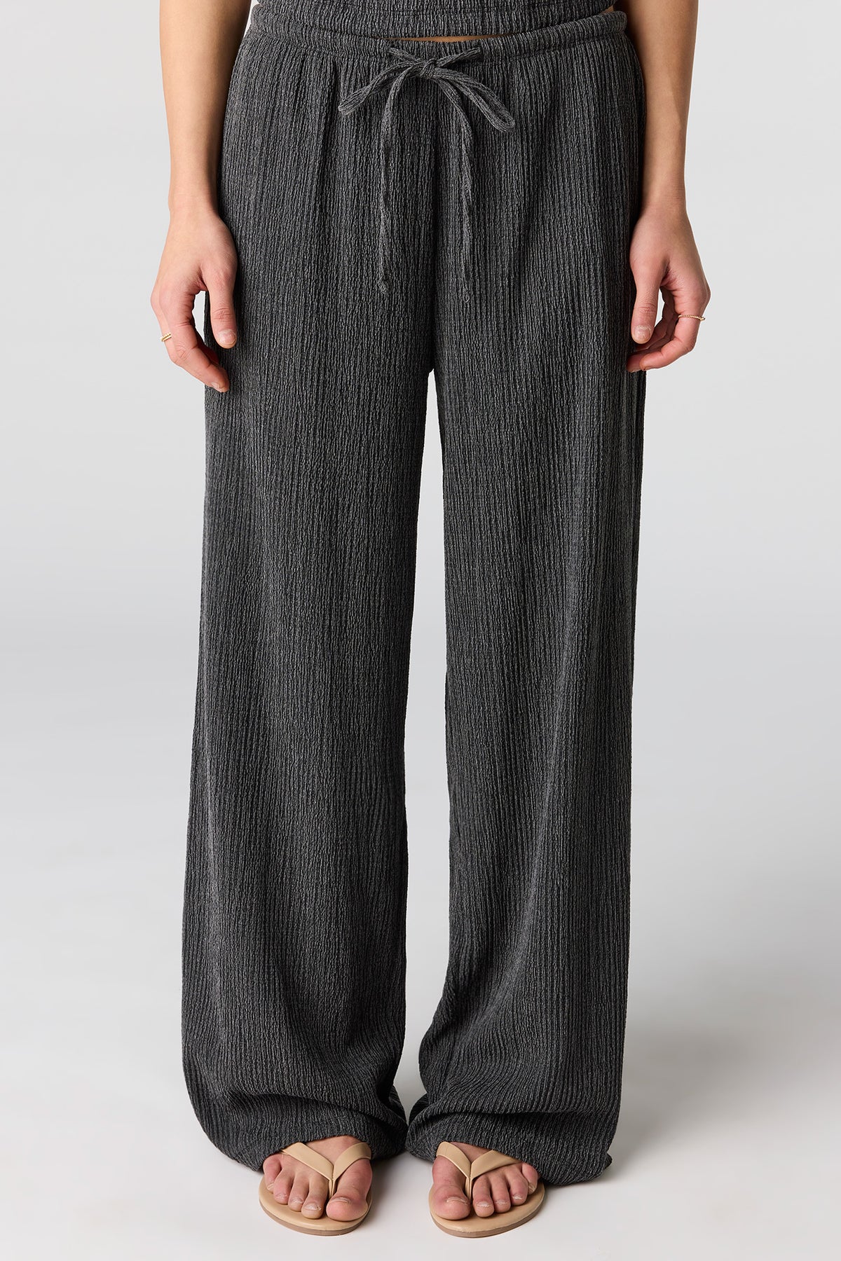 Alt View 2. Textured Wide Leg Pant - Black