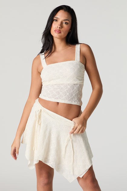 Lace Knit Asymmetrical Mini Skirt