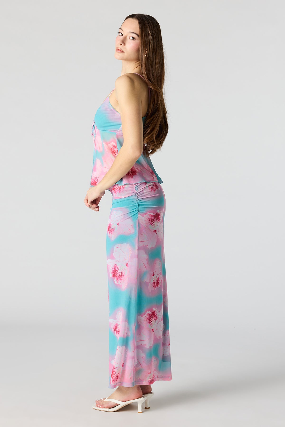 Alt View 2. Mesh Maxi Skirt - Aqua