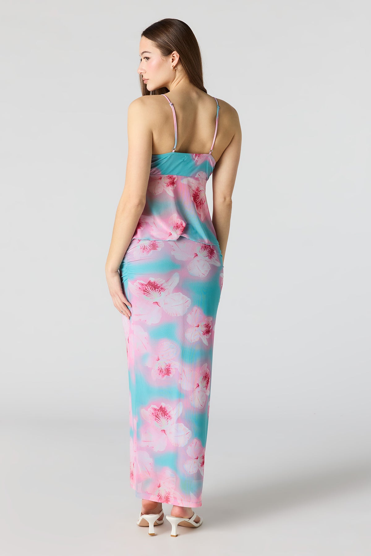 Alt View 3. Mesh Maxi Skirt - Aqua