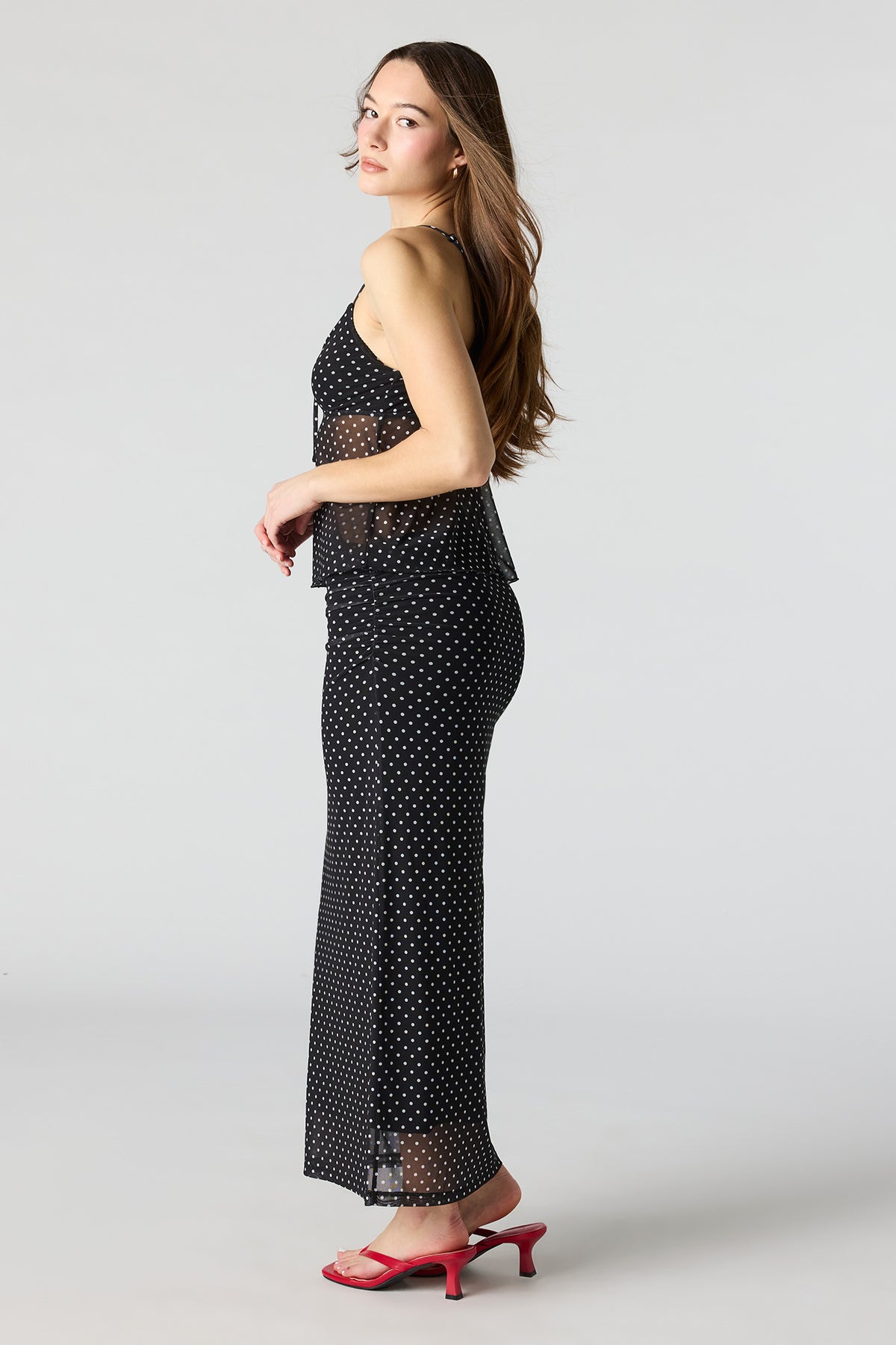Alt View 2. Mesh Maxi Skirt - Black with White