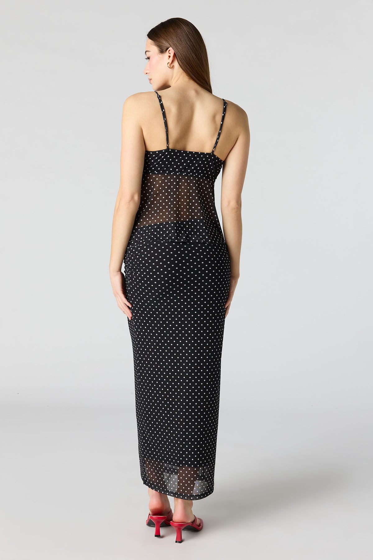 Alt View 3. Mesh Maxi Skirt - Black with White